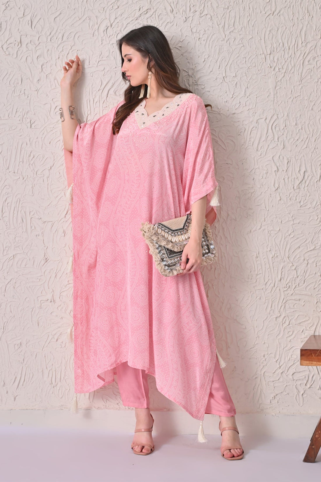 Pink Printed Kaftan Set