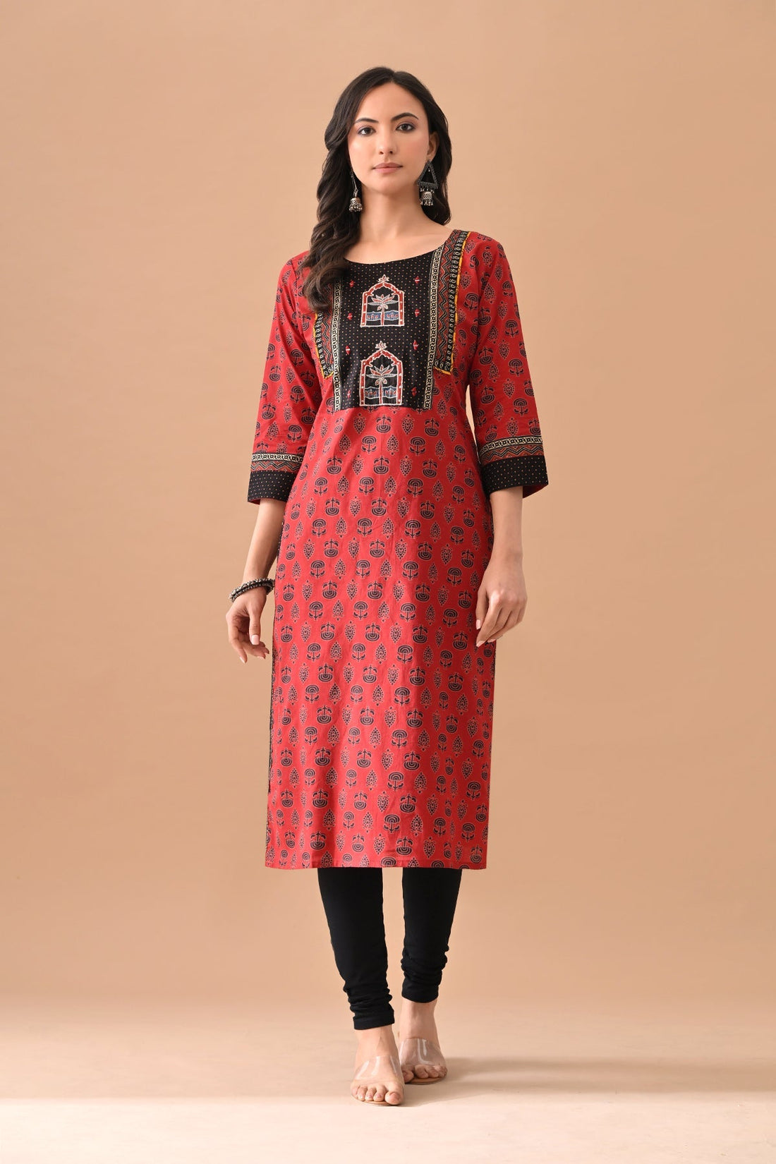 Rust Printed Straight Kurta