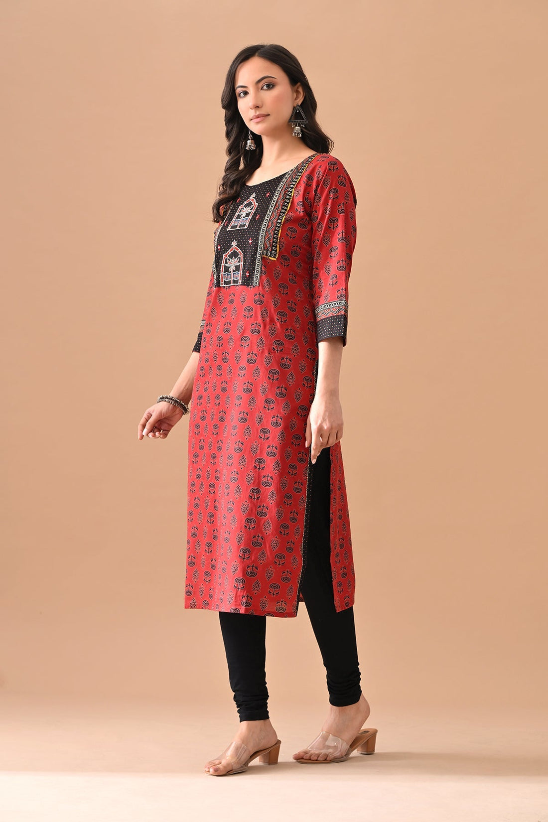 Rust Printed Straight Kurta