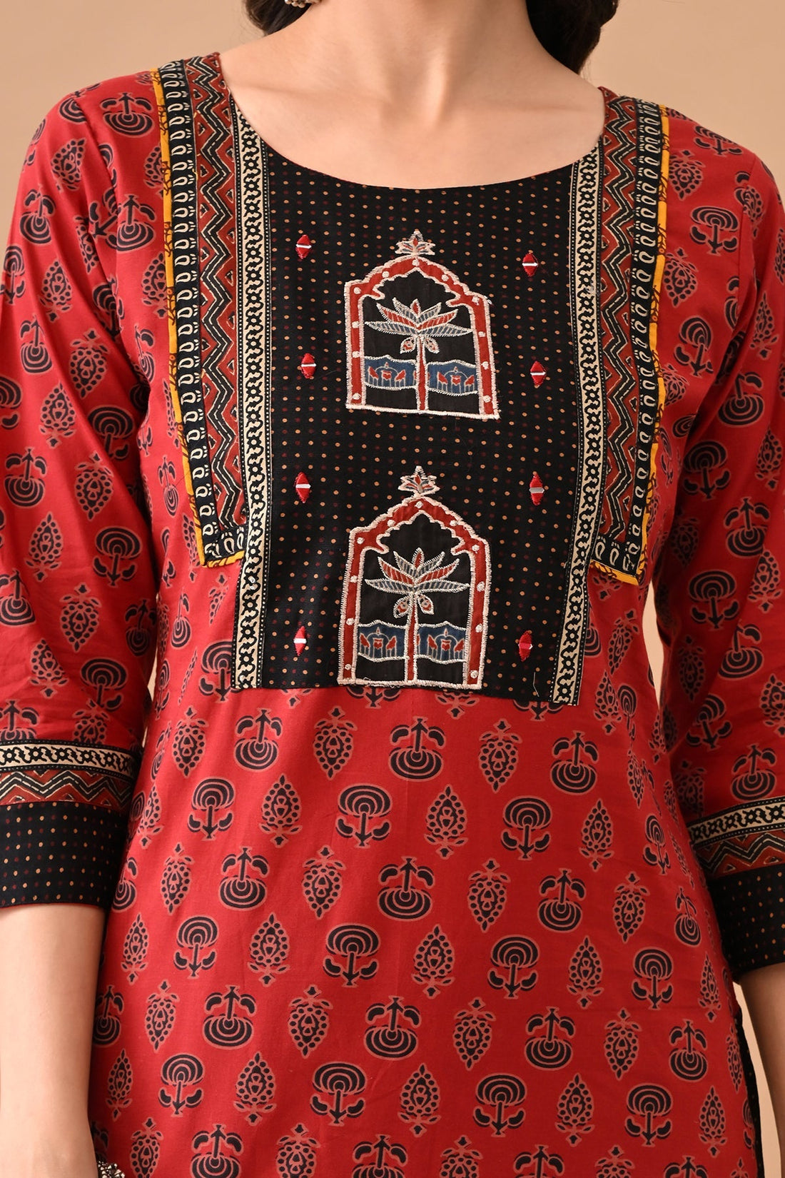 Rust Printed Straight Kurta