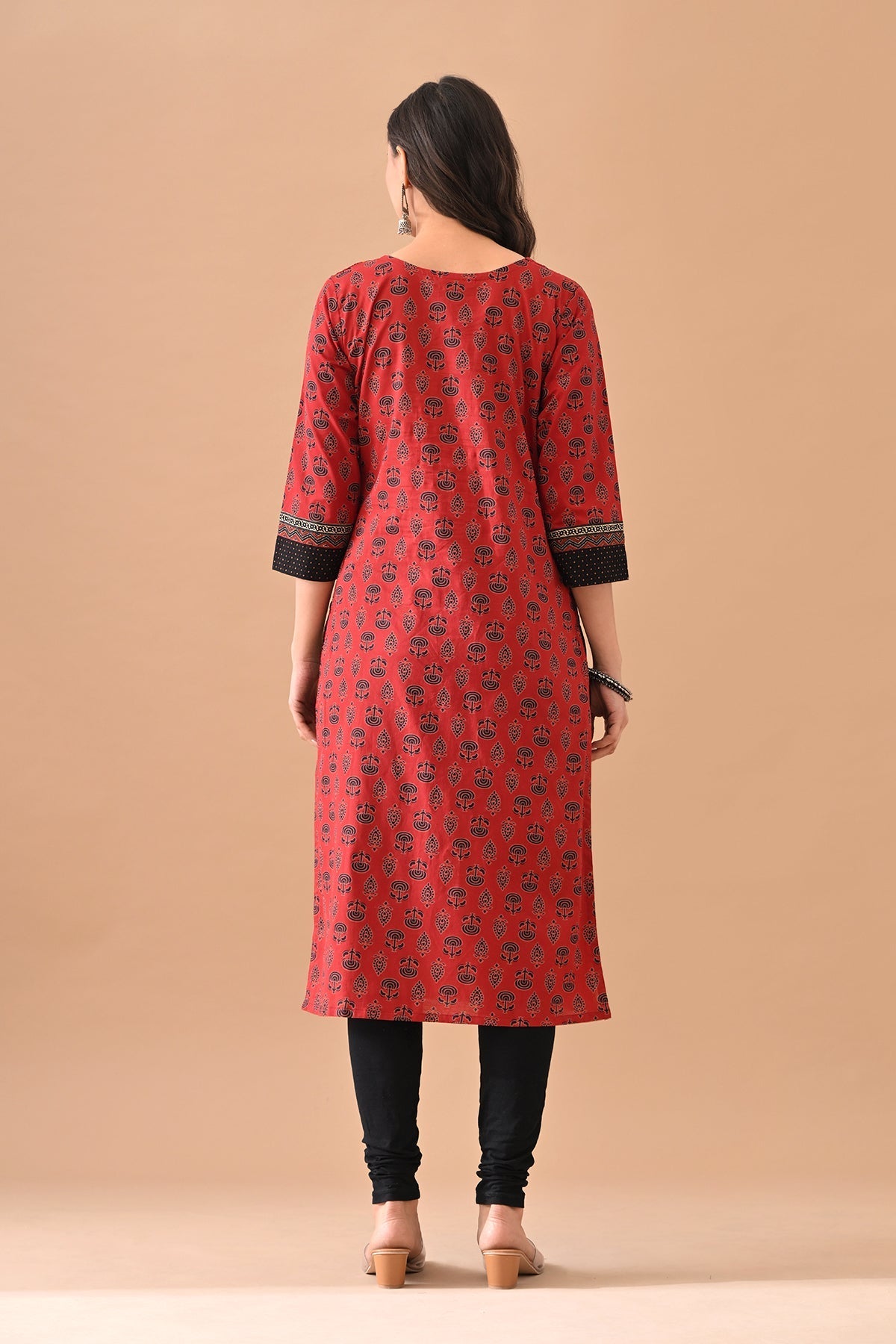 Rust Printed Straight Kurta