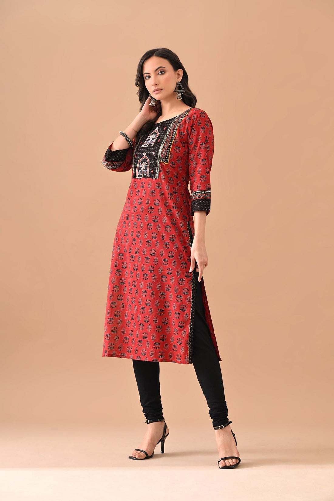 Rust Printed Straight Kurta