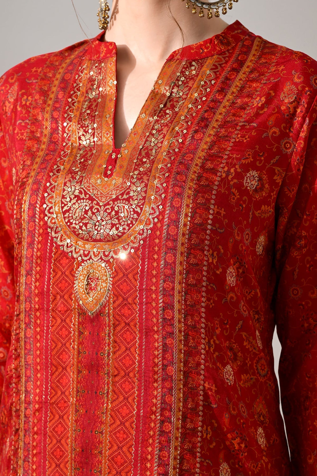 Maroon Printed Kurta 3 Pcs Set