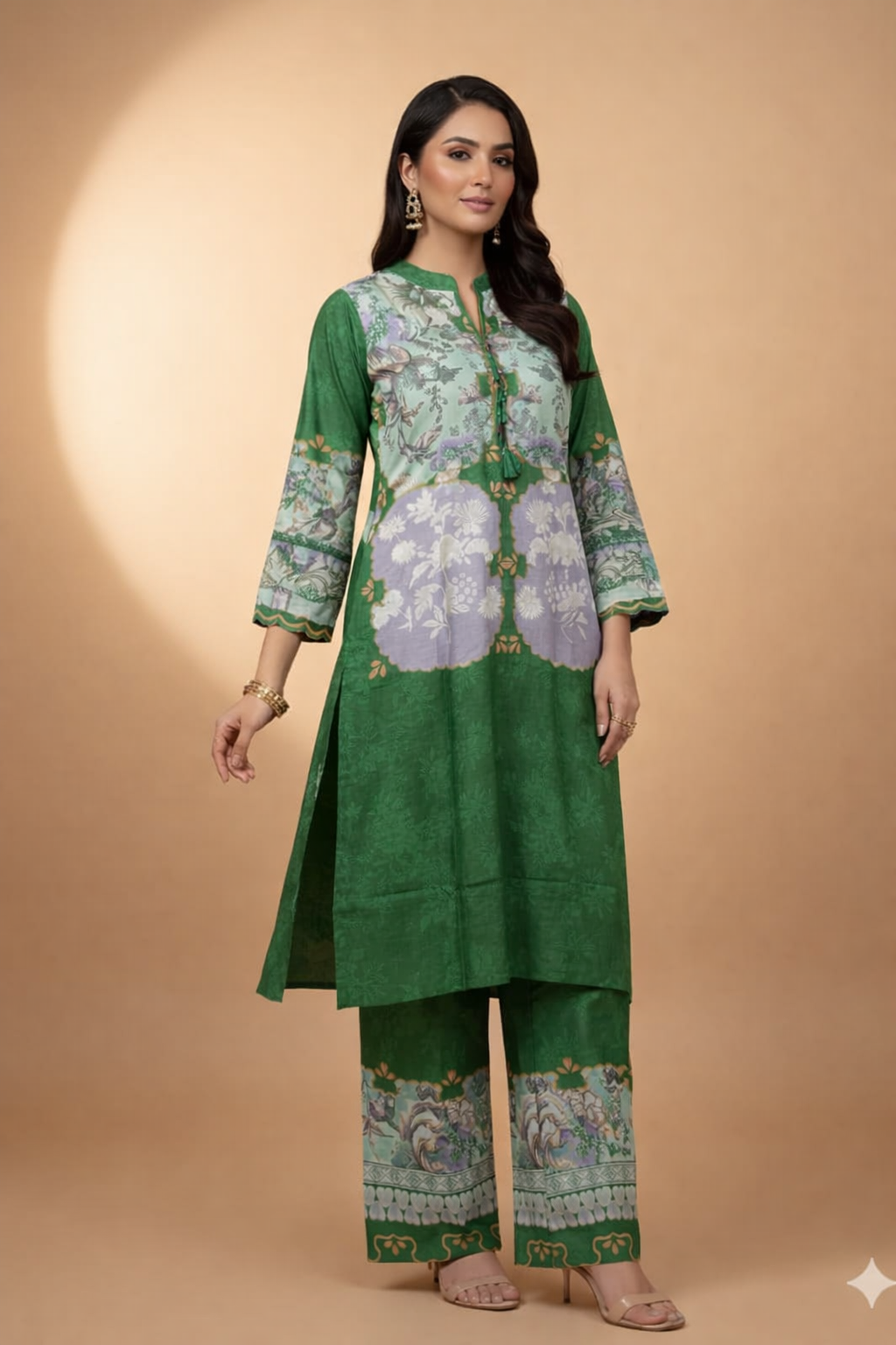 GREEN MUSLIN PRINTED CO-ORD SET