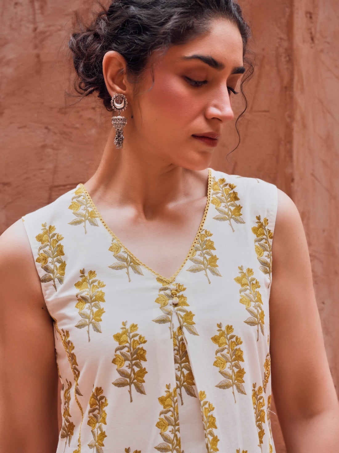 YELLOW FLORAL PRINT COTTON SUIT SET