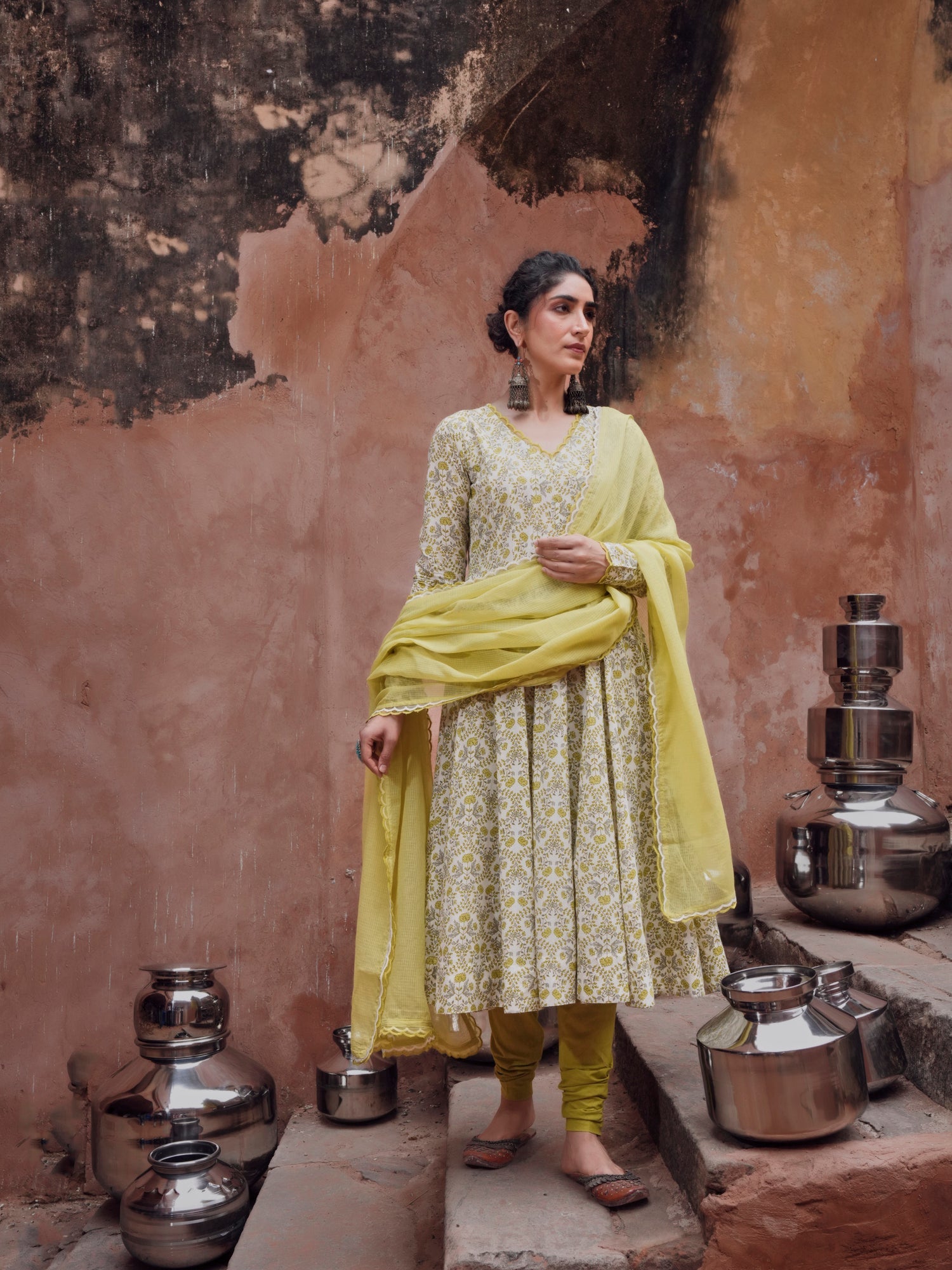 LIME GREEN ANARKALI SUIT SET