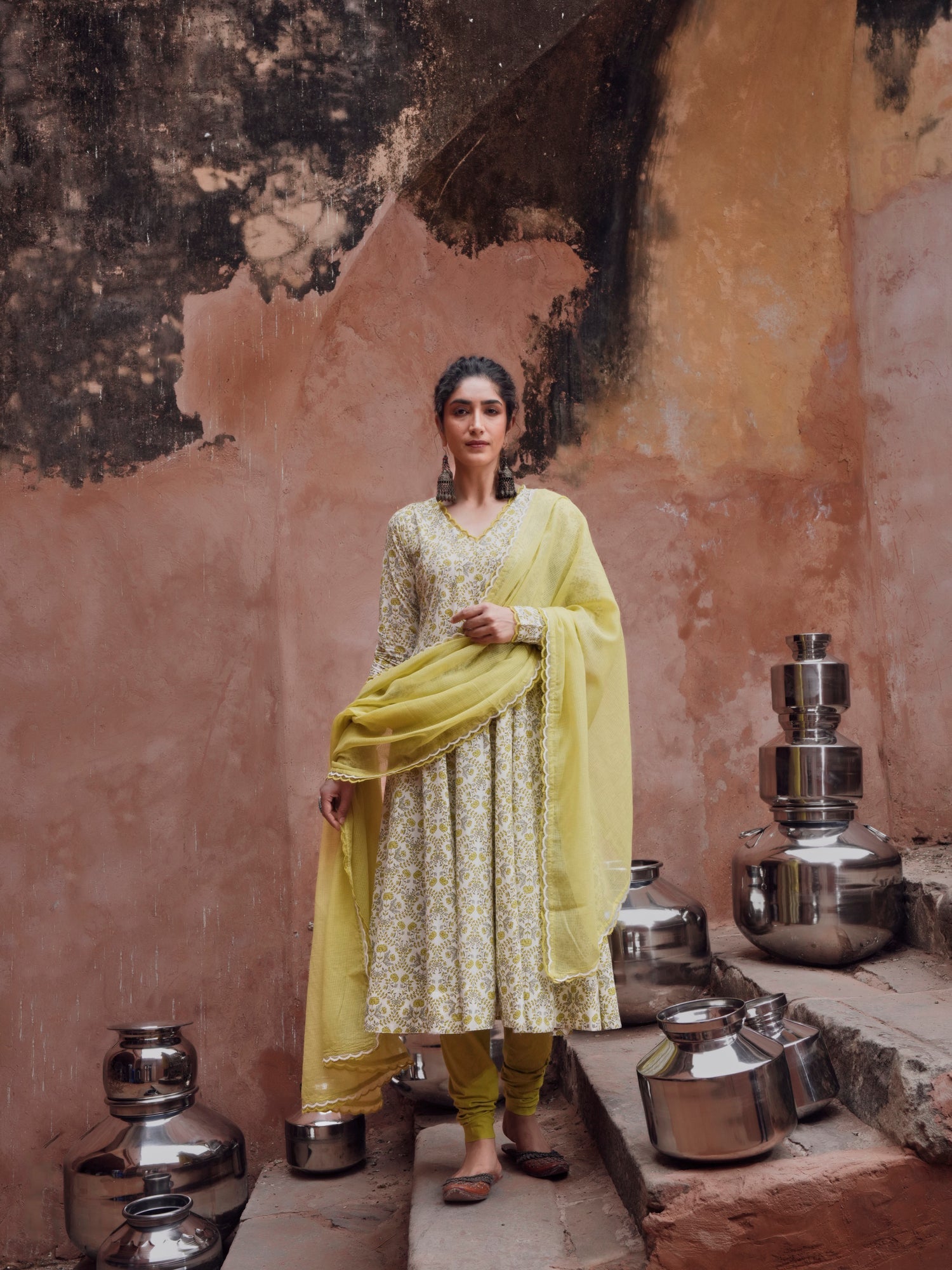 LIME GREEN ANARKALI SUIT SET