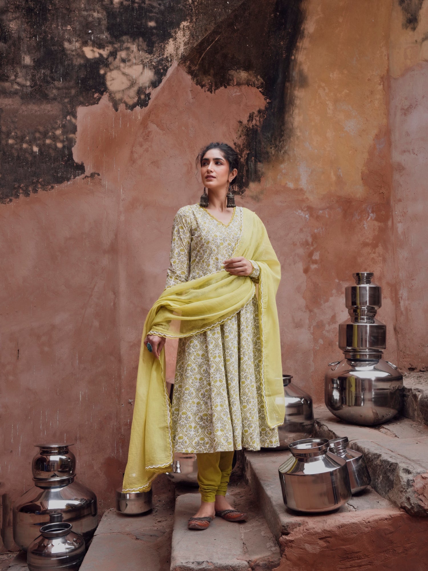 LIME GREEN ANARKALI SUIT SET