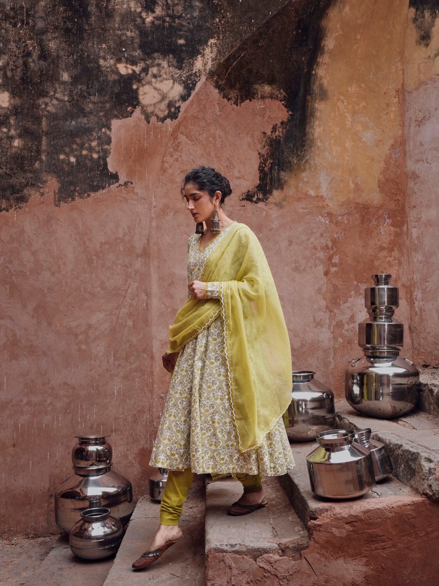LIME GREEN ANARKALI SUIT SET