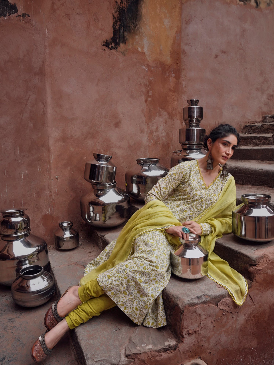LIME GREEN ANARKALI SUIT SET