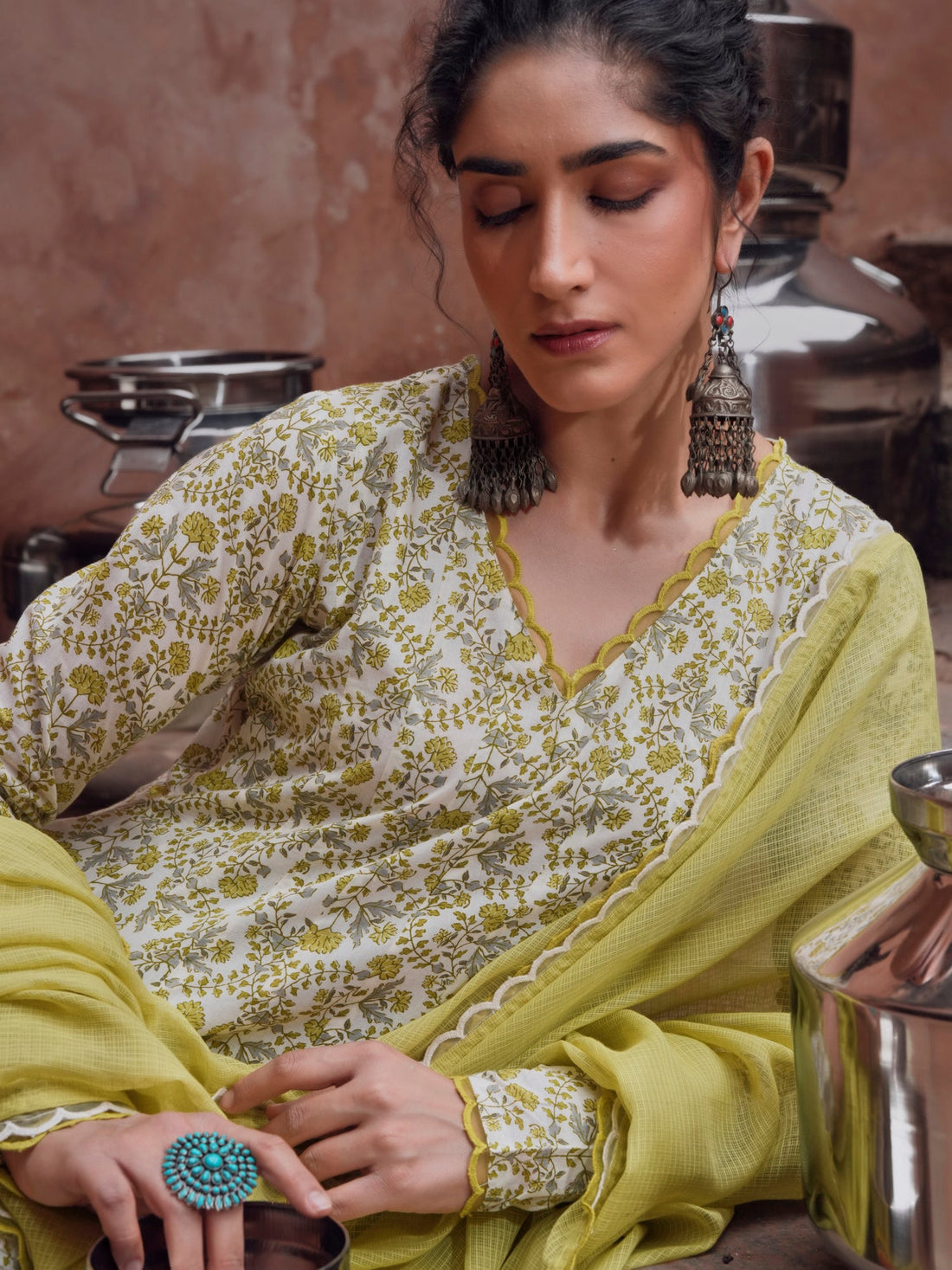 LIME GREEN ANARKALI SUIT SET