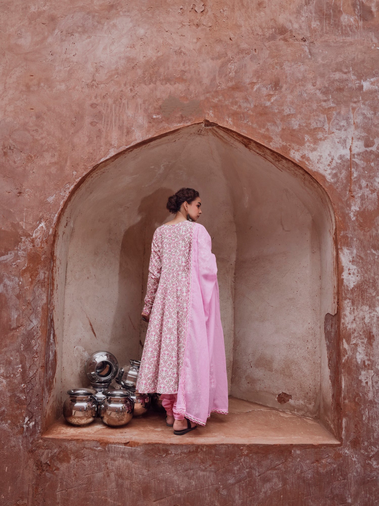 PINK PRINTED ANARKALI SUIT SET