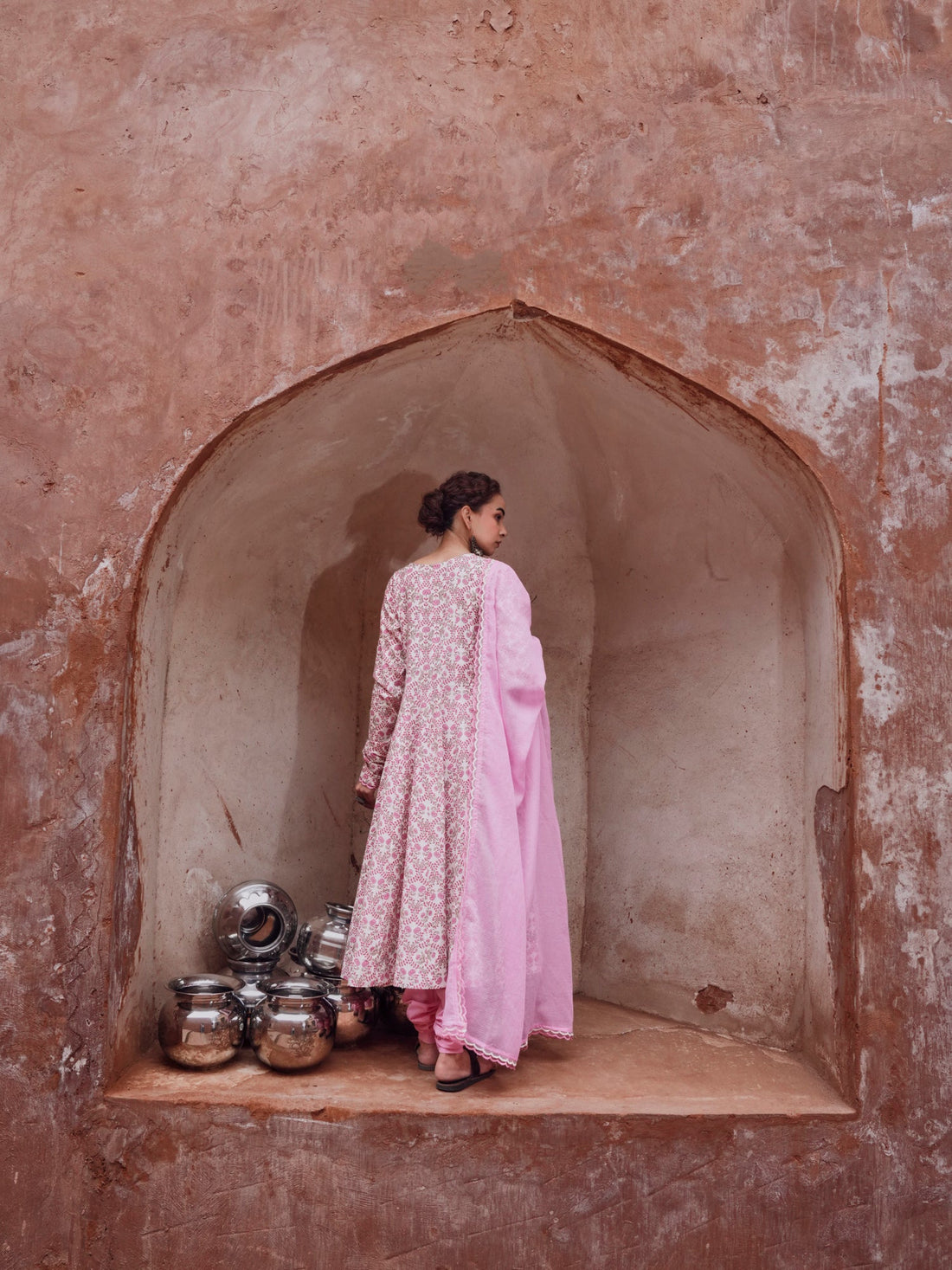 PINK PRINTED ANARKALI SUIT SET