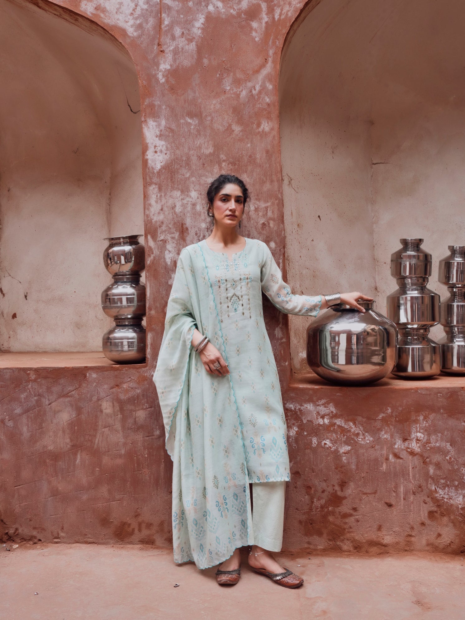 POWDER BLUE EMBROIDERED SUIT SET
