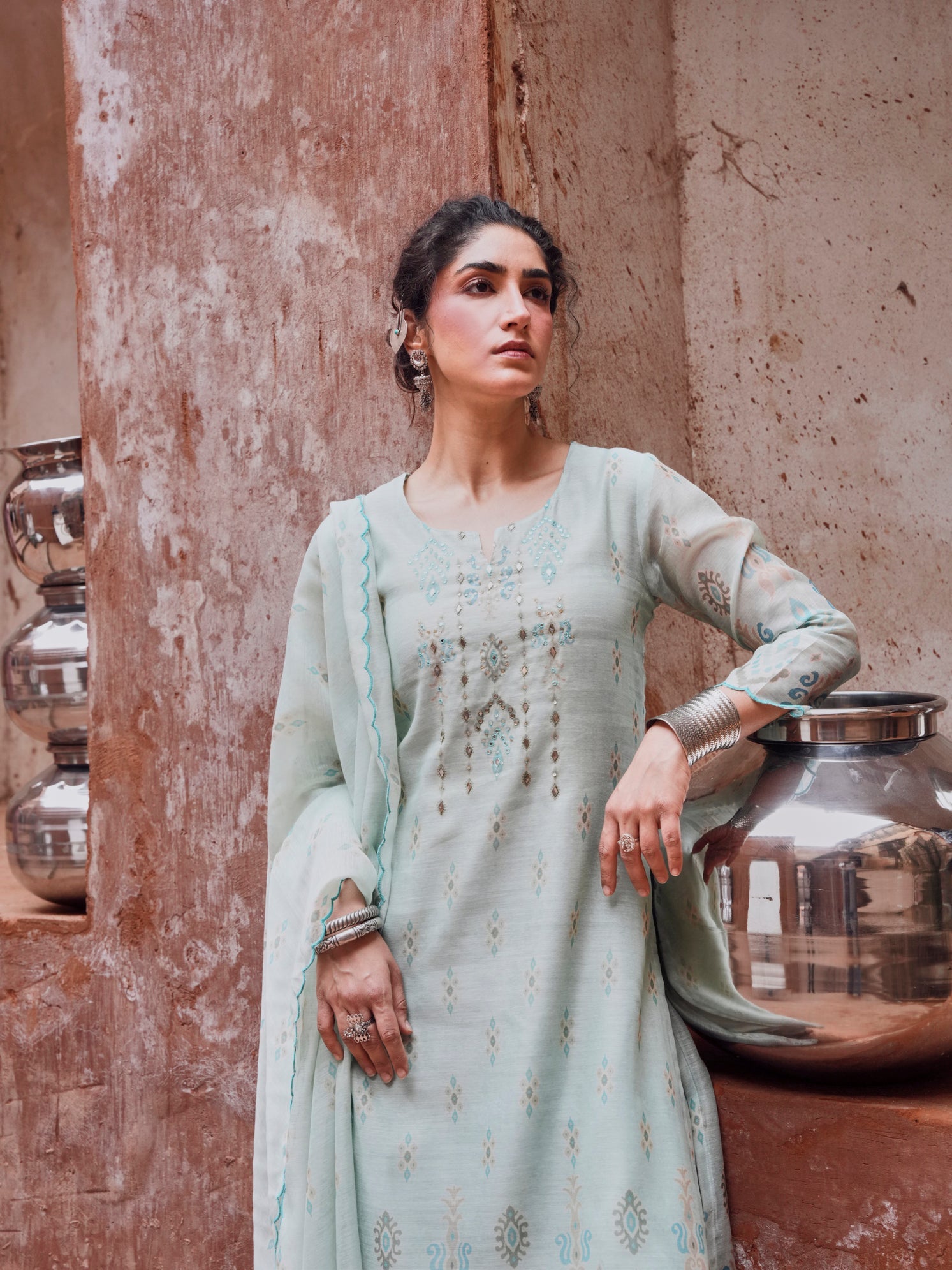 POWDER BLUE EMBROIDERED SUIT SET