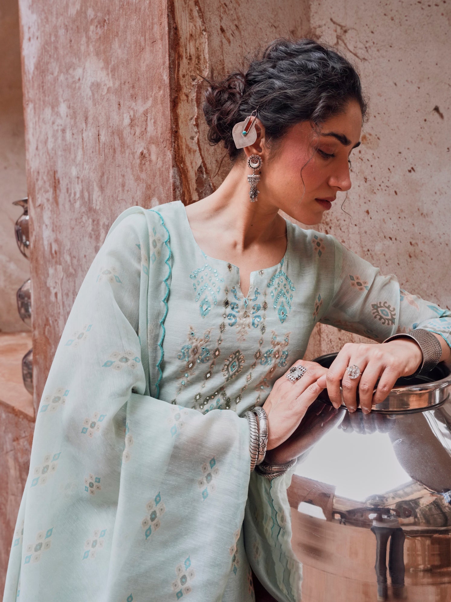 POWDER BLUE EMBROIDERED SUIT SET