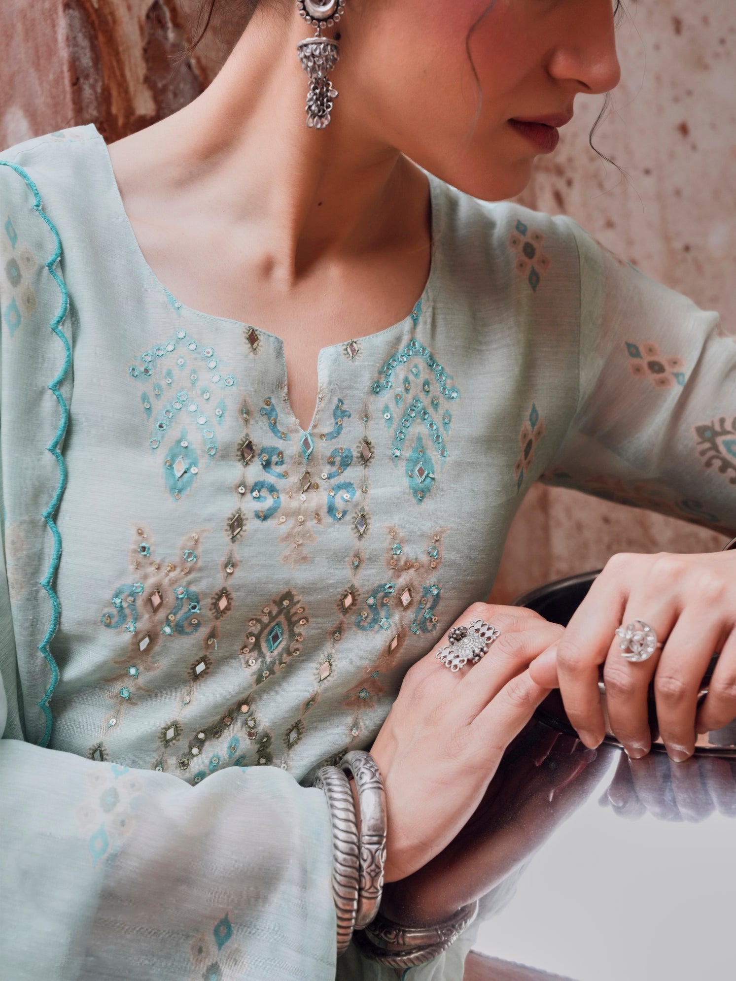 POWDER BLUE EMBROIDERED SUIT SET