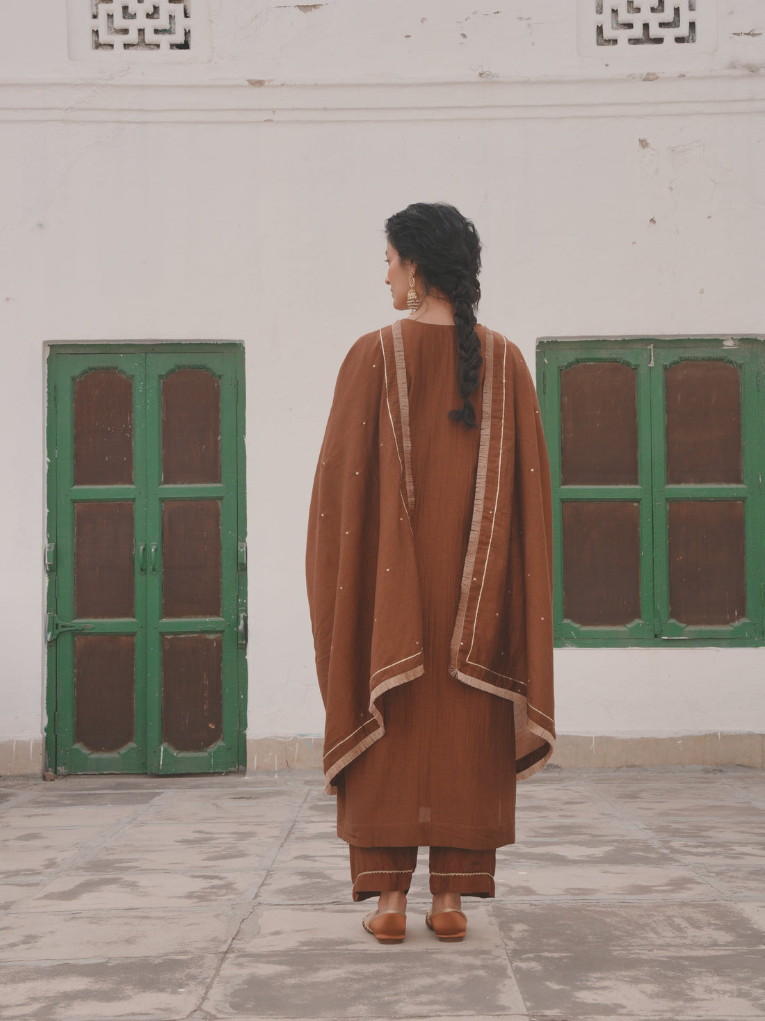 BROWN MUL CHANDERI KURTA SET