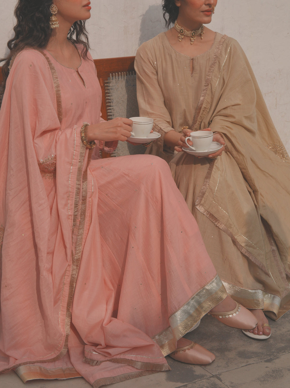 BABY PINK MUL CHANDERI ANARKALI SET
