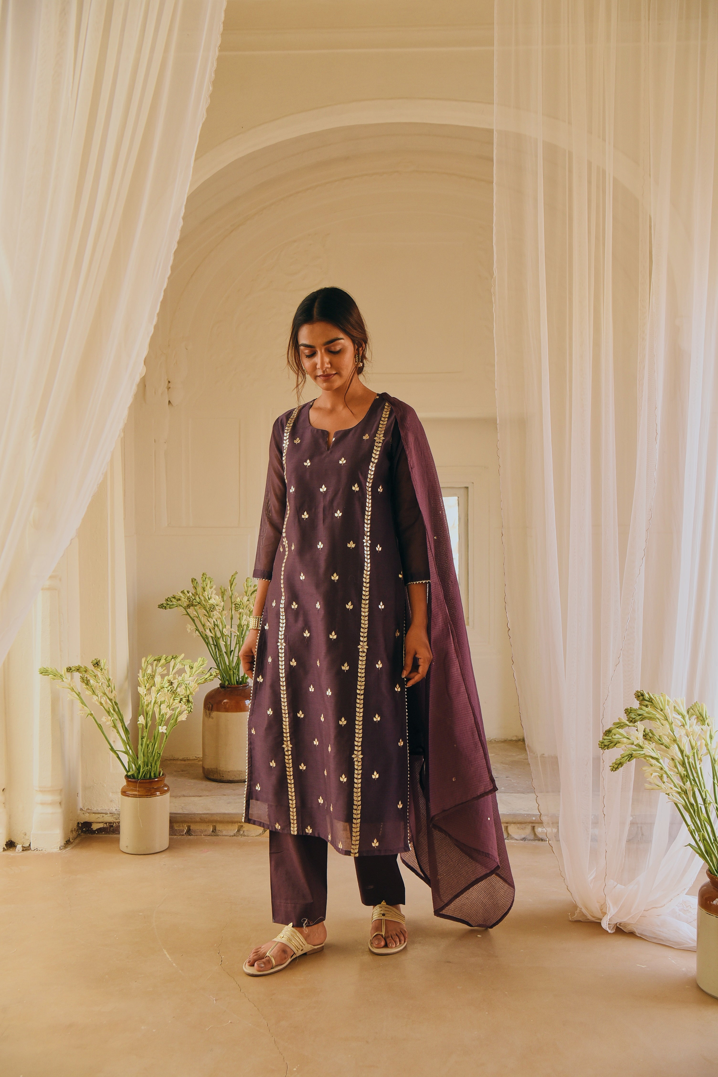 PURPLE EMBROIDERED KURTA SET