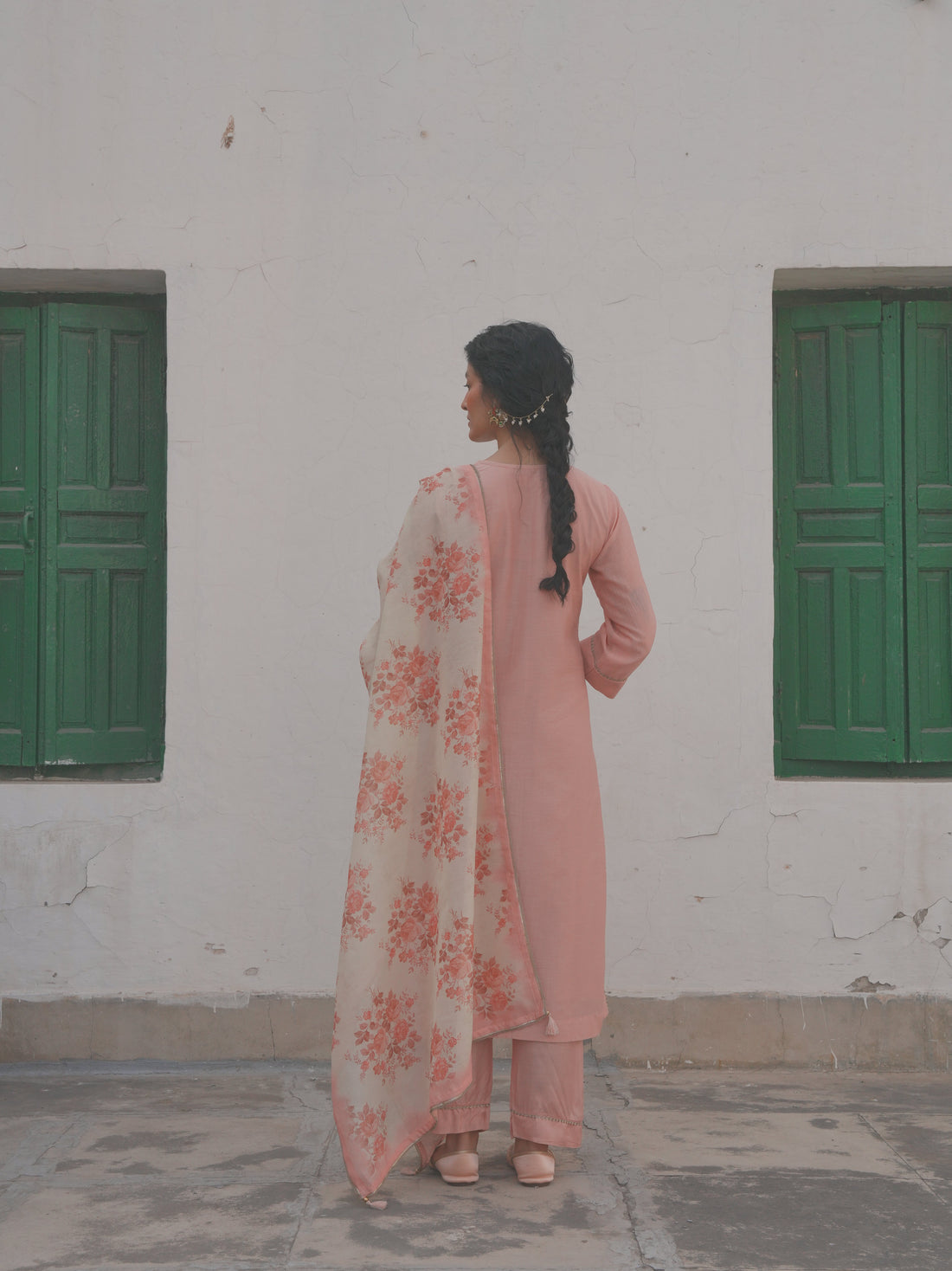 BABY PINK MUL CHANDERI KURTA SET