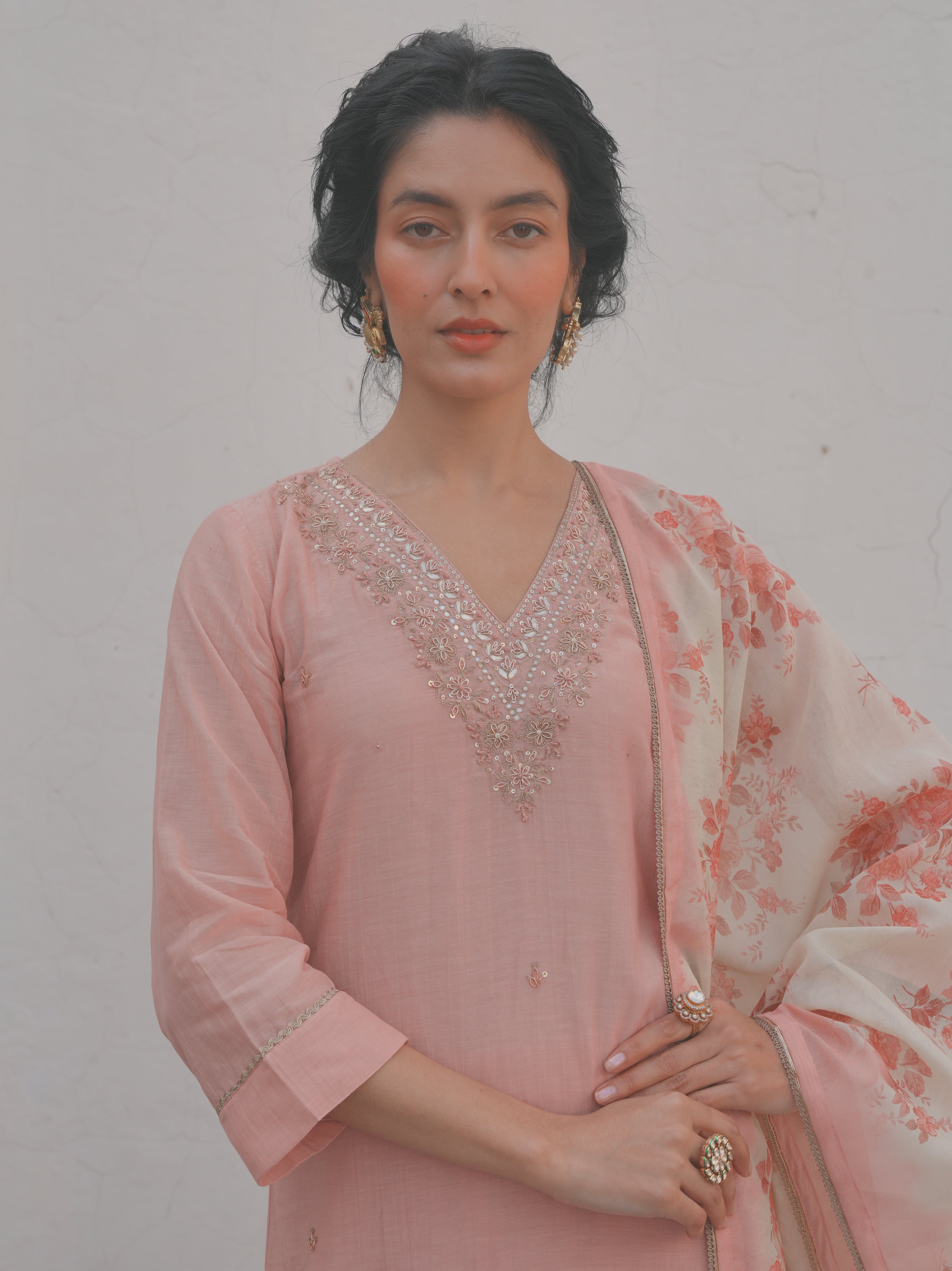 BABY PINK MUL CHANDERI KURTA SET