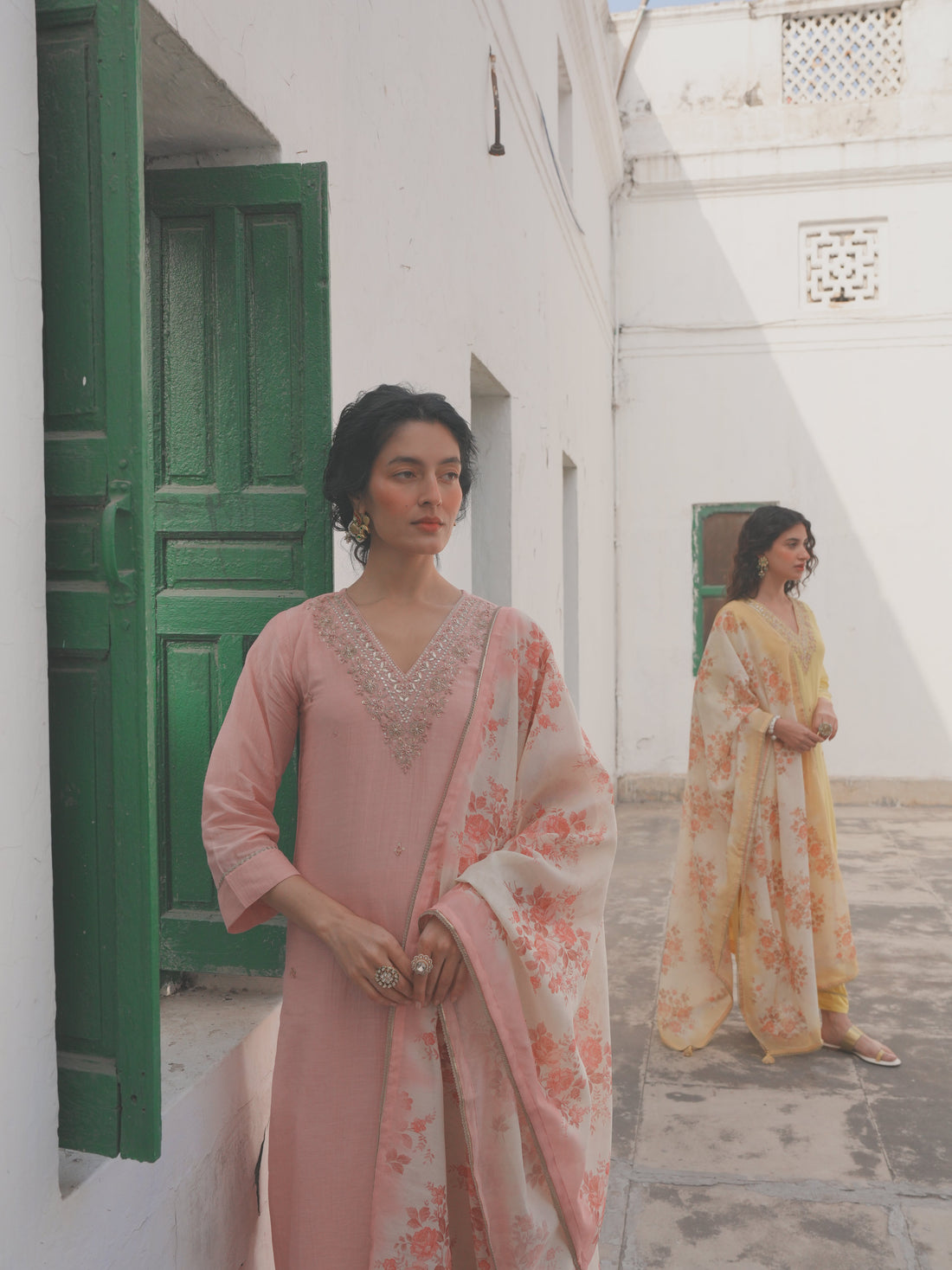 BABY PINK MUL CHANDERI KURTA SET