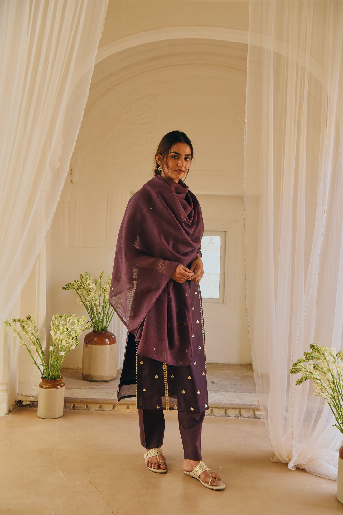 PURPLE EMBROIDERED KURTA SET