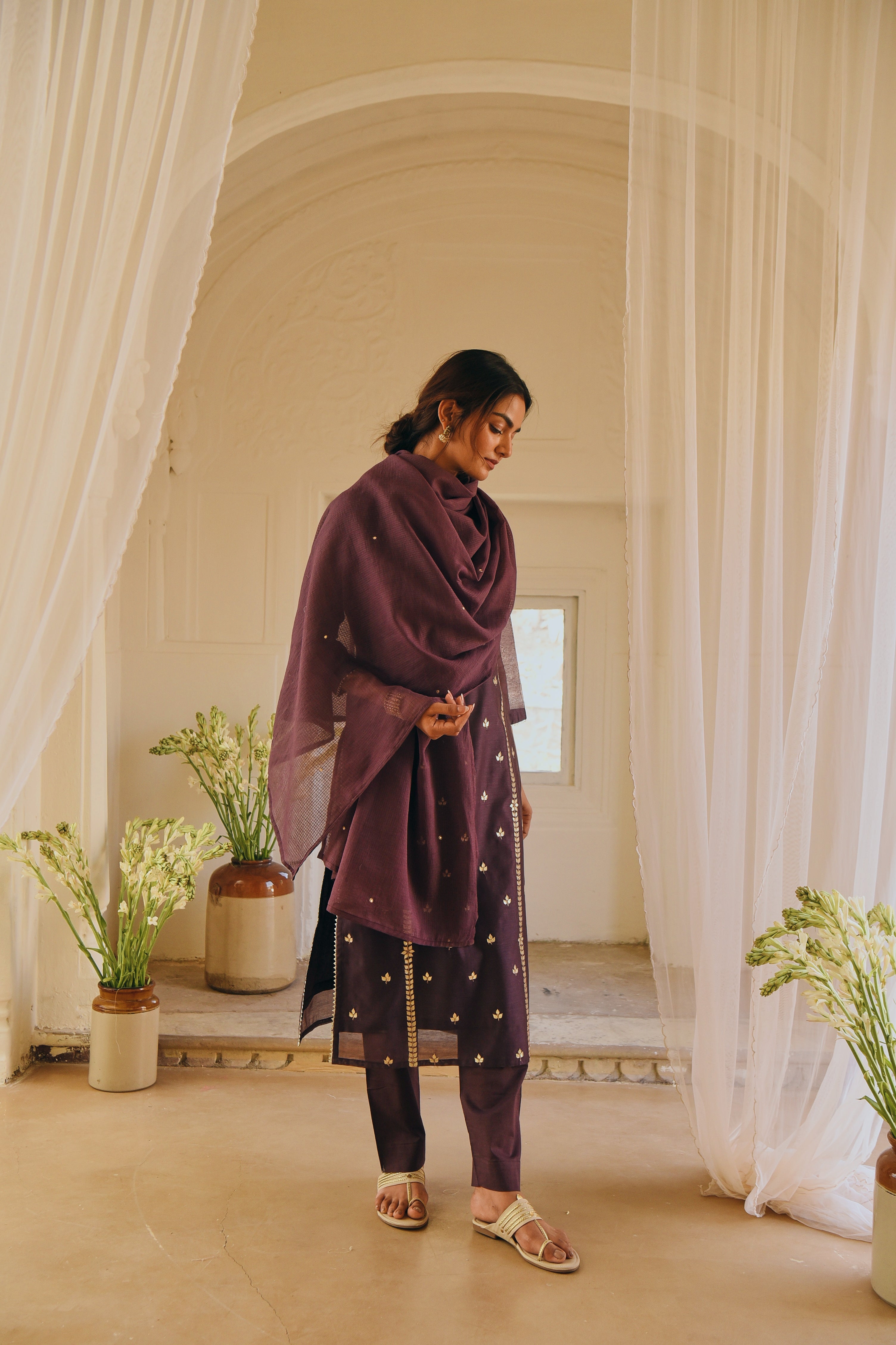 PURPLE EMBROIDERED KURTA SET