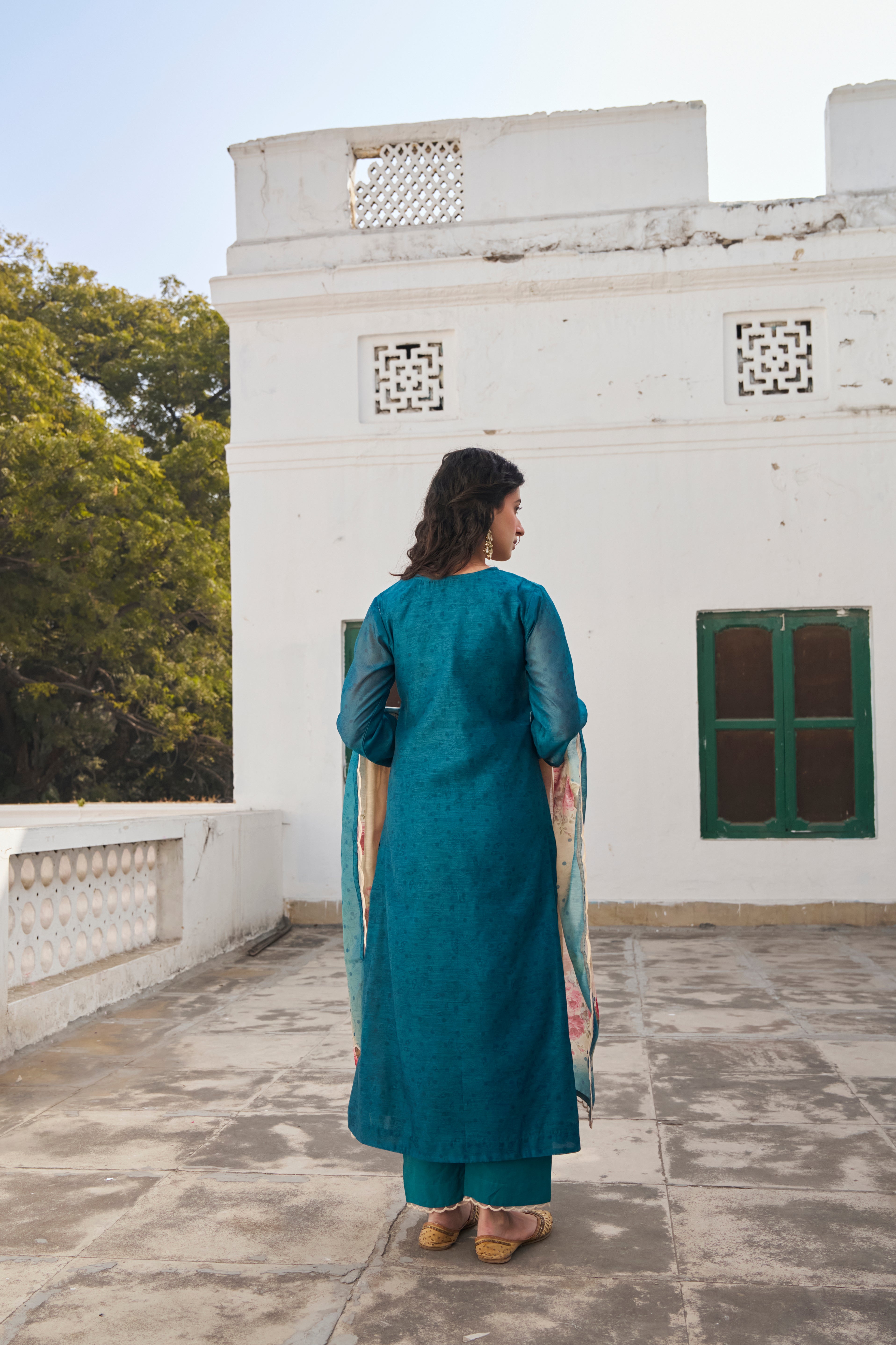 TEAL CHANDERI KURTA SET