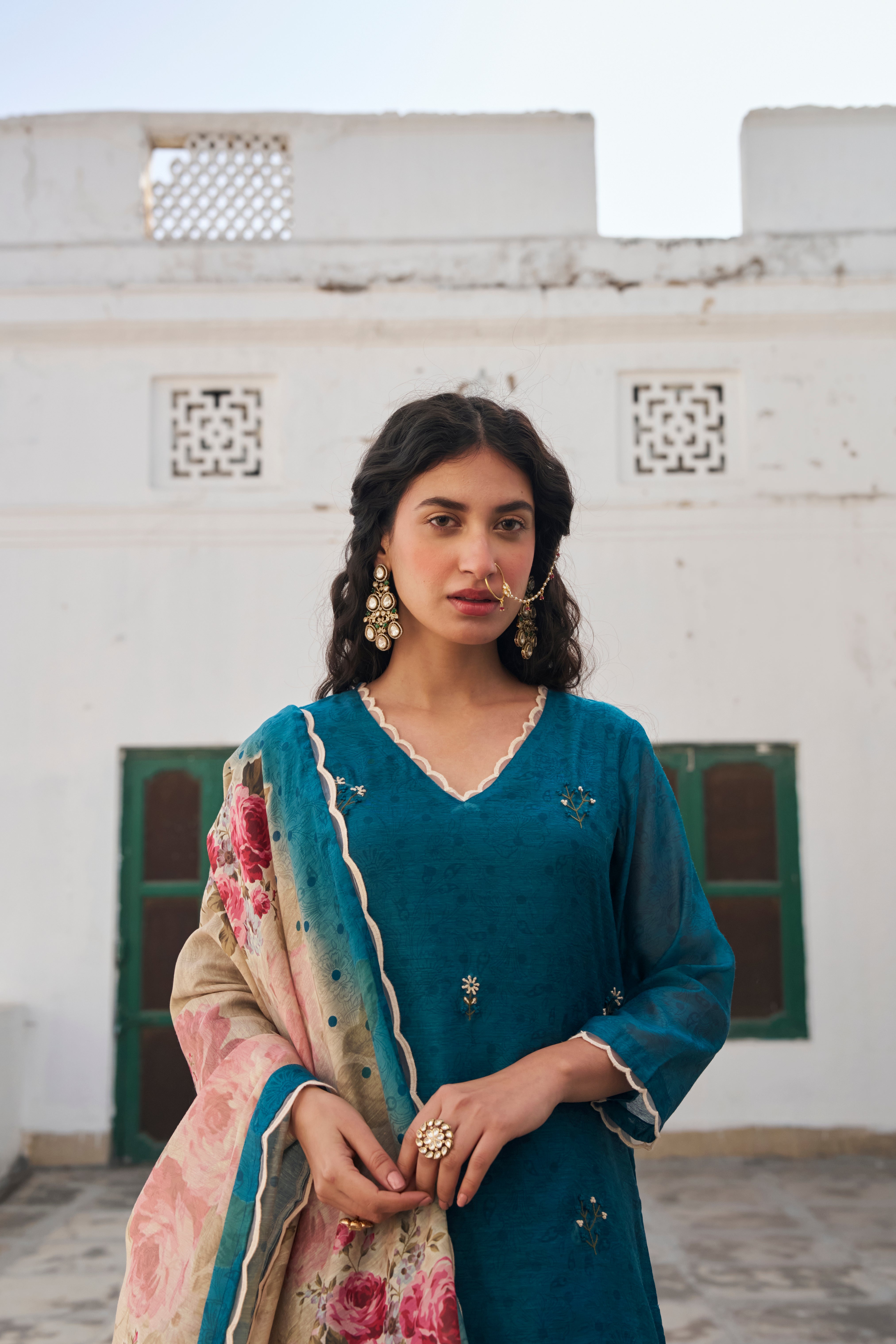 TEAL CHANDERI KURTA SET
