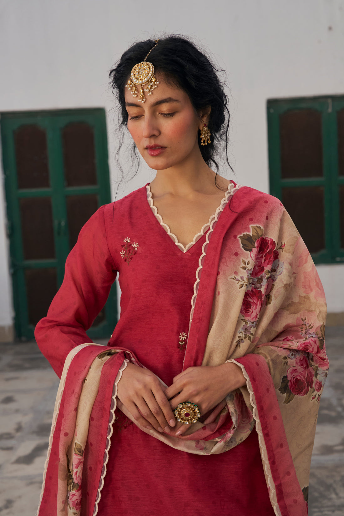 CRIMSON RED  CHANDERI KURTA SET