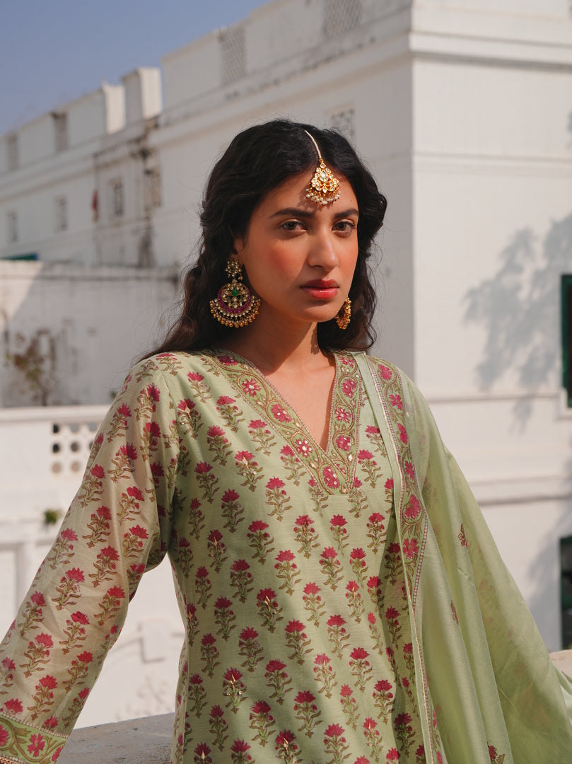 Sage Green Floral Printed Kurta Set