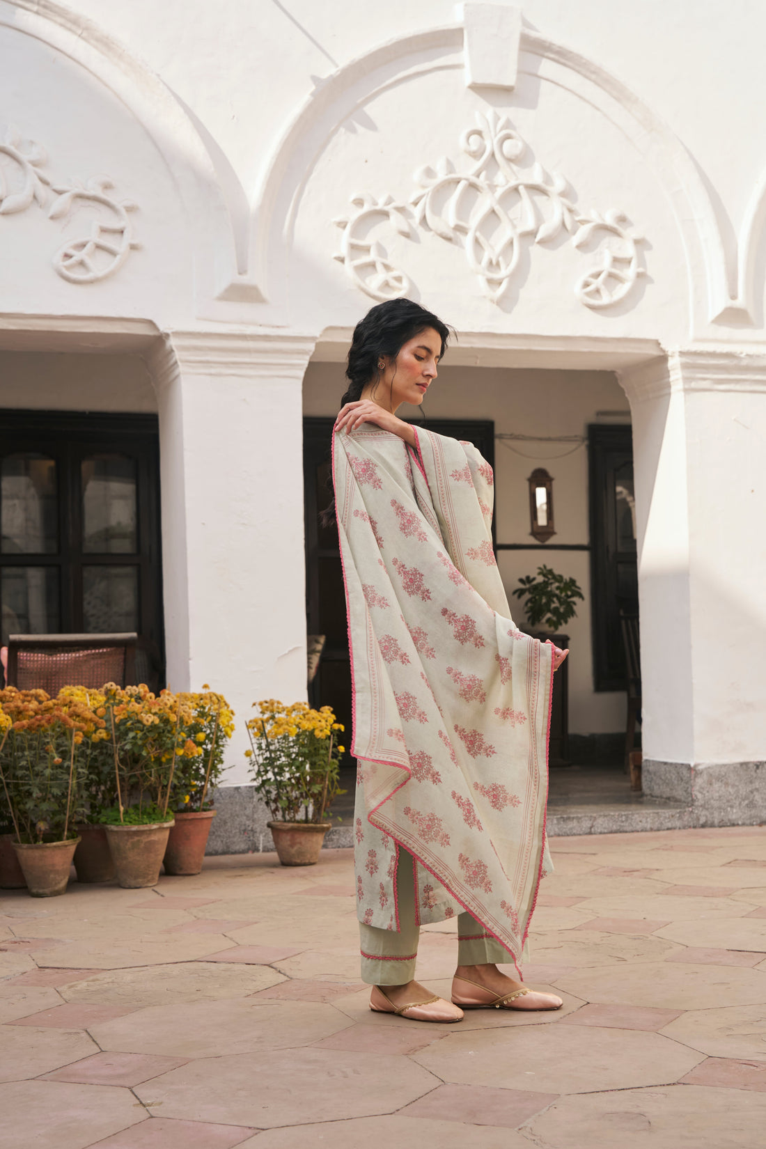 AQUA CHANDERI KURTA SET