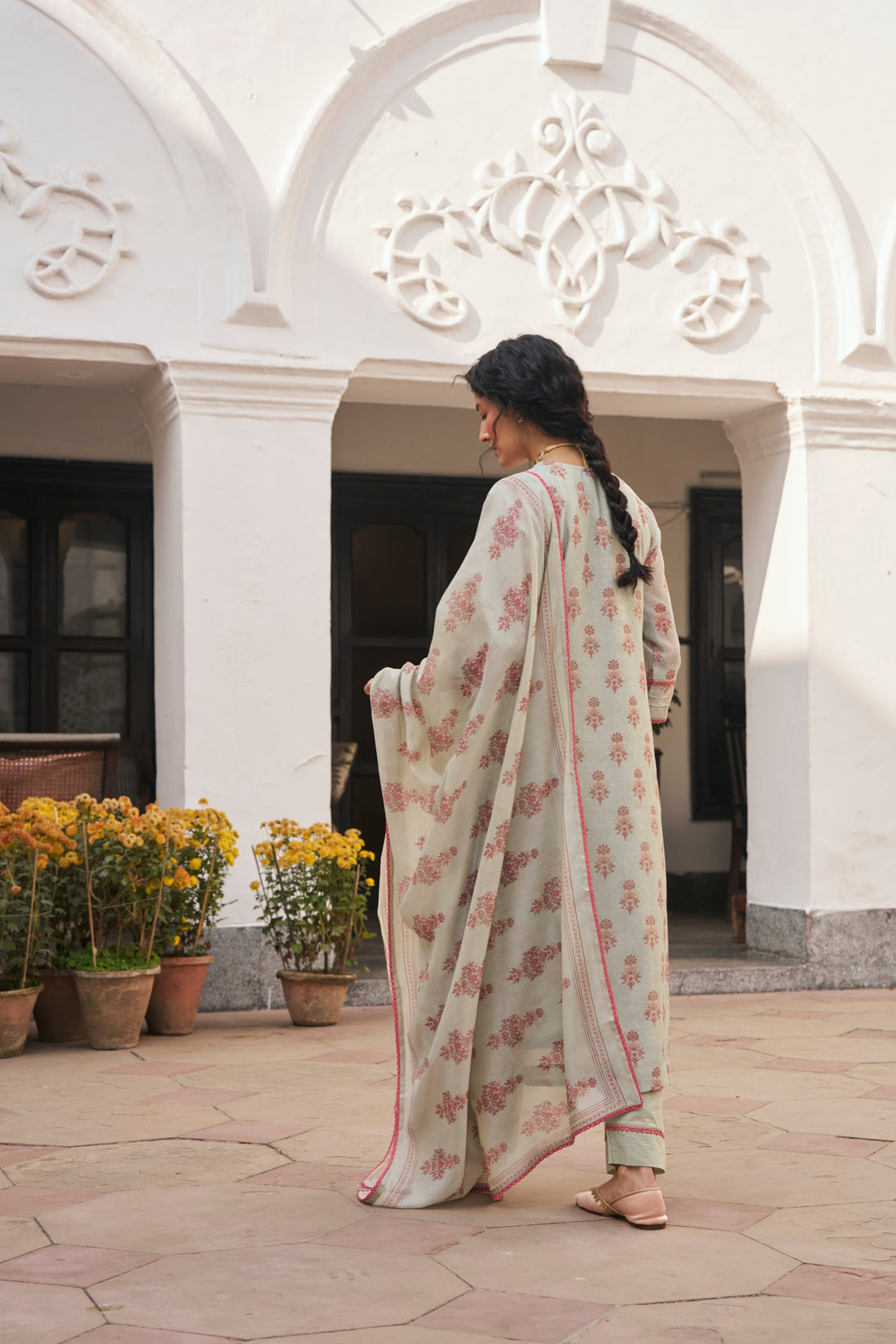 AQUA CHANDERI KURTA SET