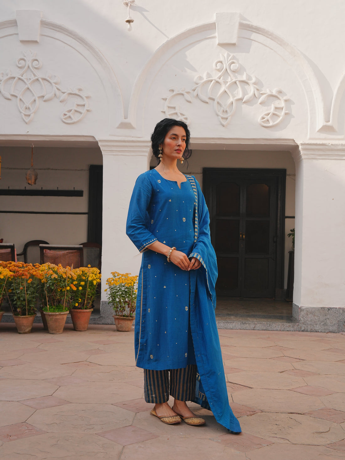 ROYAL BLUE MUL CHANDERI KURTA SET