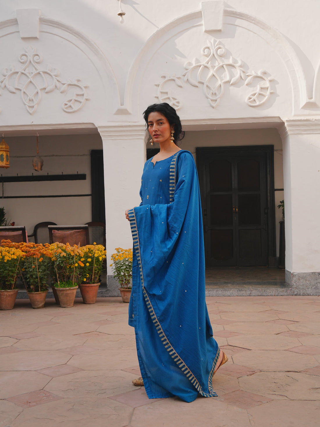 ROYAL BLUE MUL CHANDERI KURTA SET