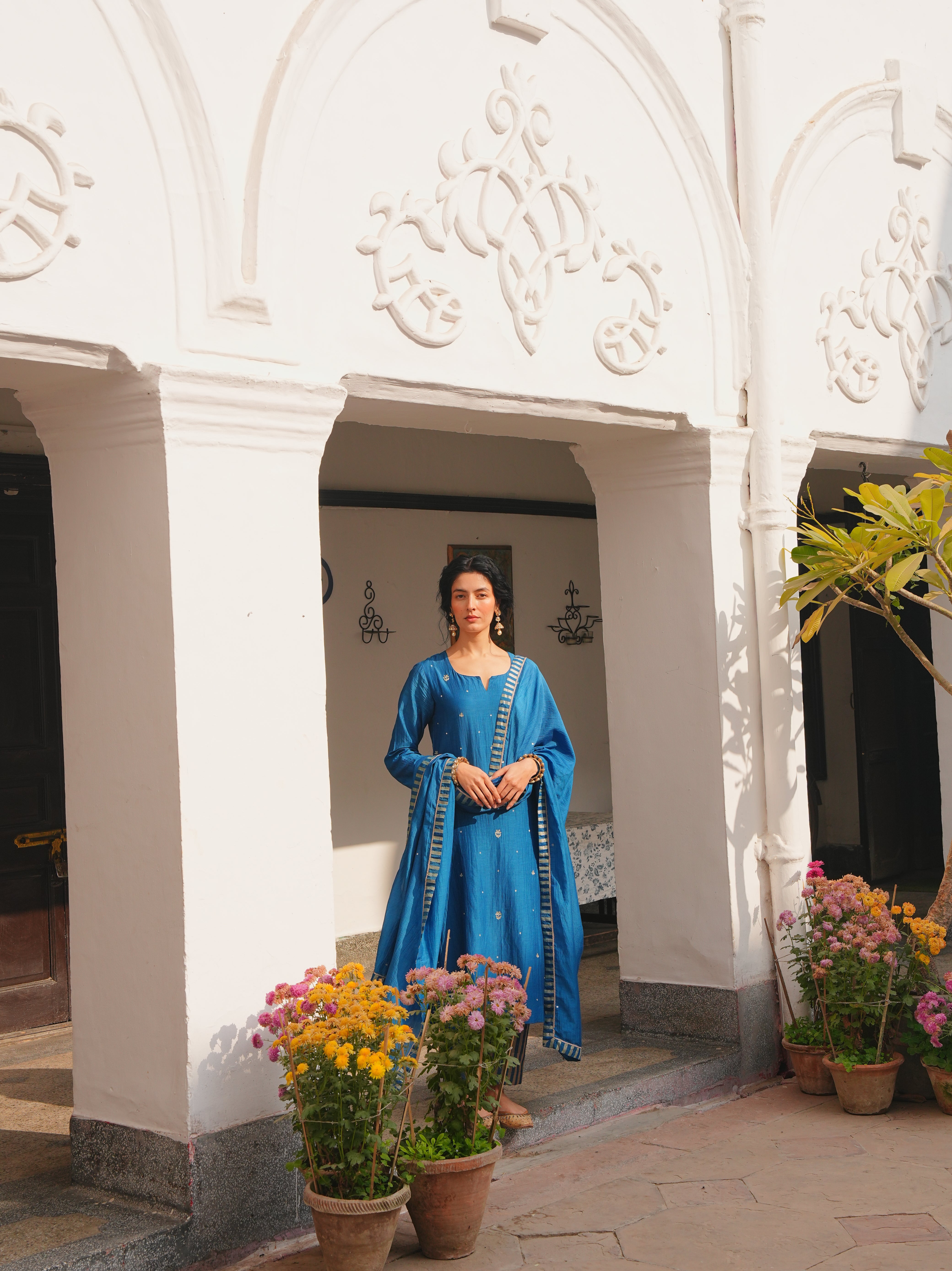ROYAL BLUE MUL CHANDERI KURTA SET