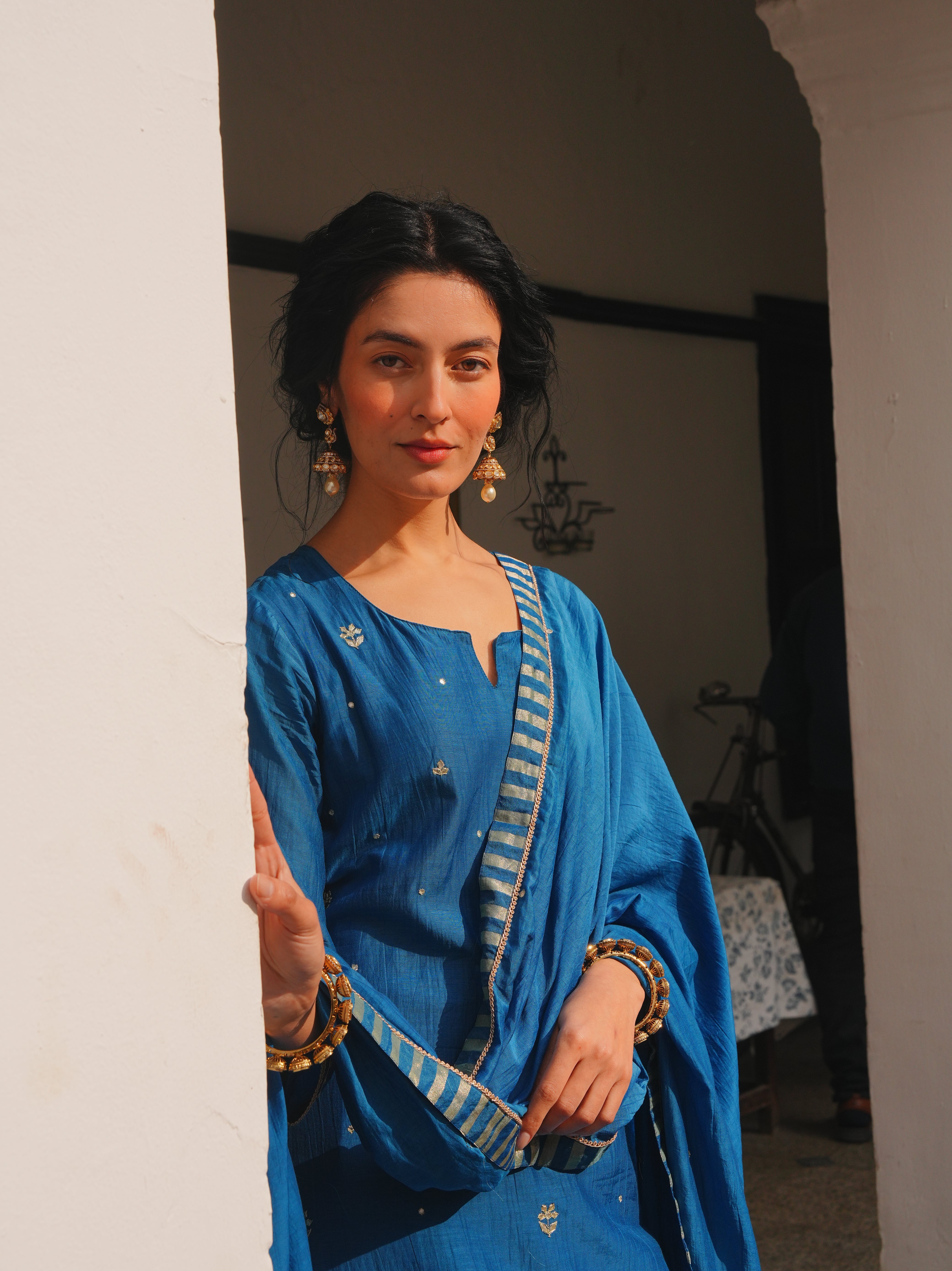 ROYAL BLUE MUL CHANDERI KURTA SET