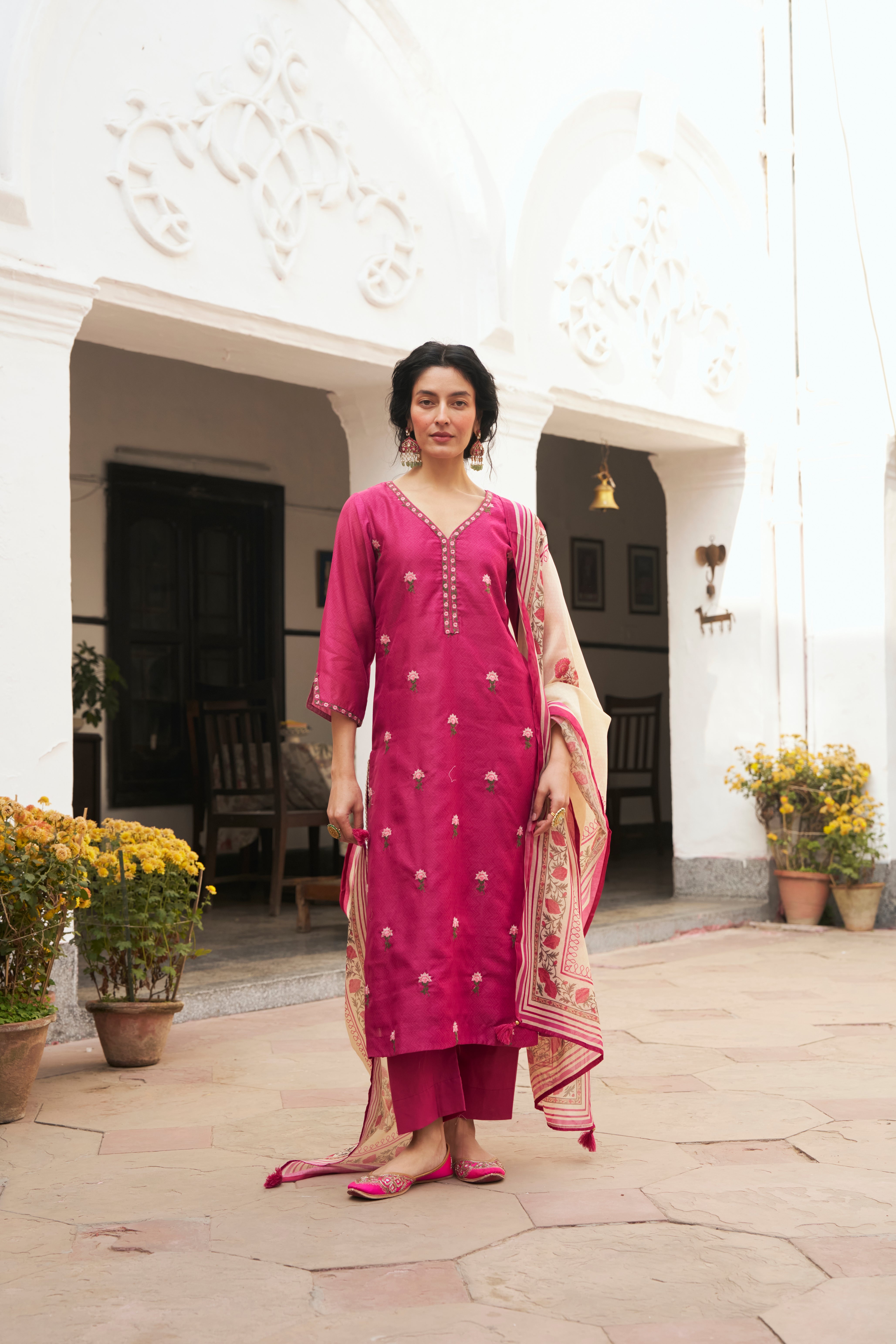 RANI PINK CHANDERI KURTA SET