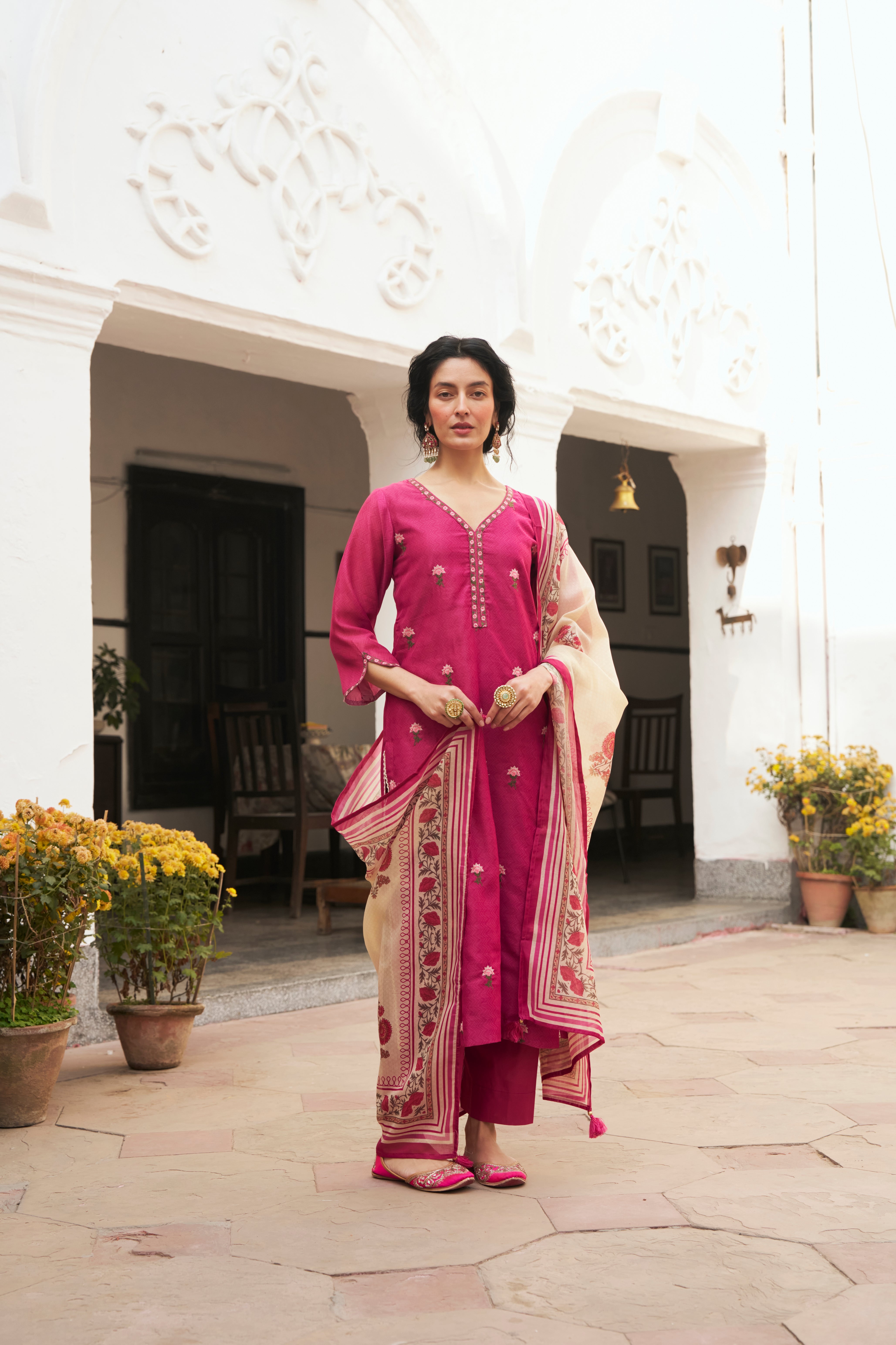 RANI PINK CHANDERI KURTA SET