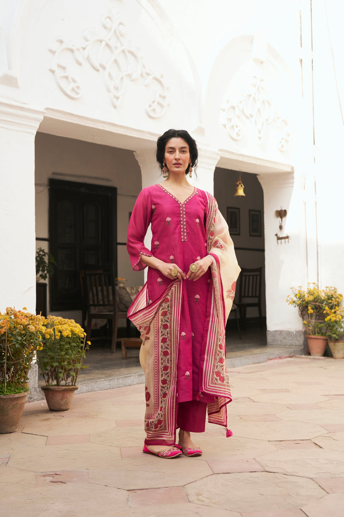 RANI PINK CHANDERI KURTA SET