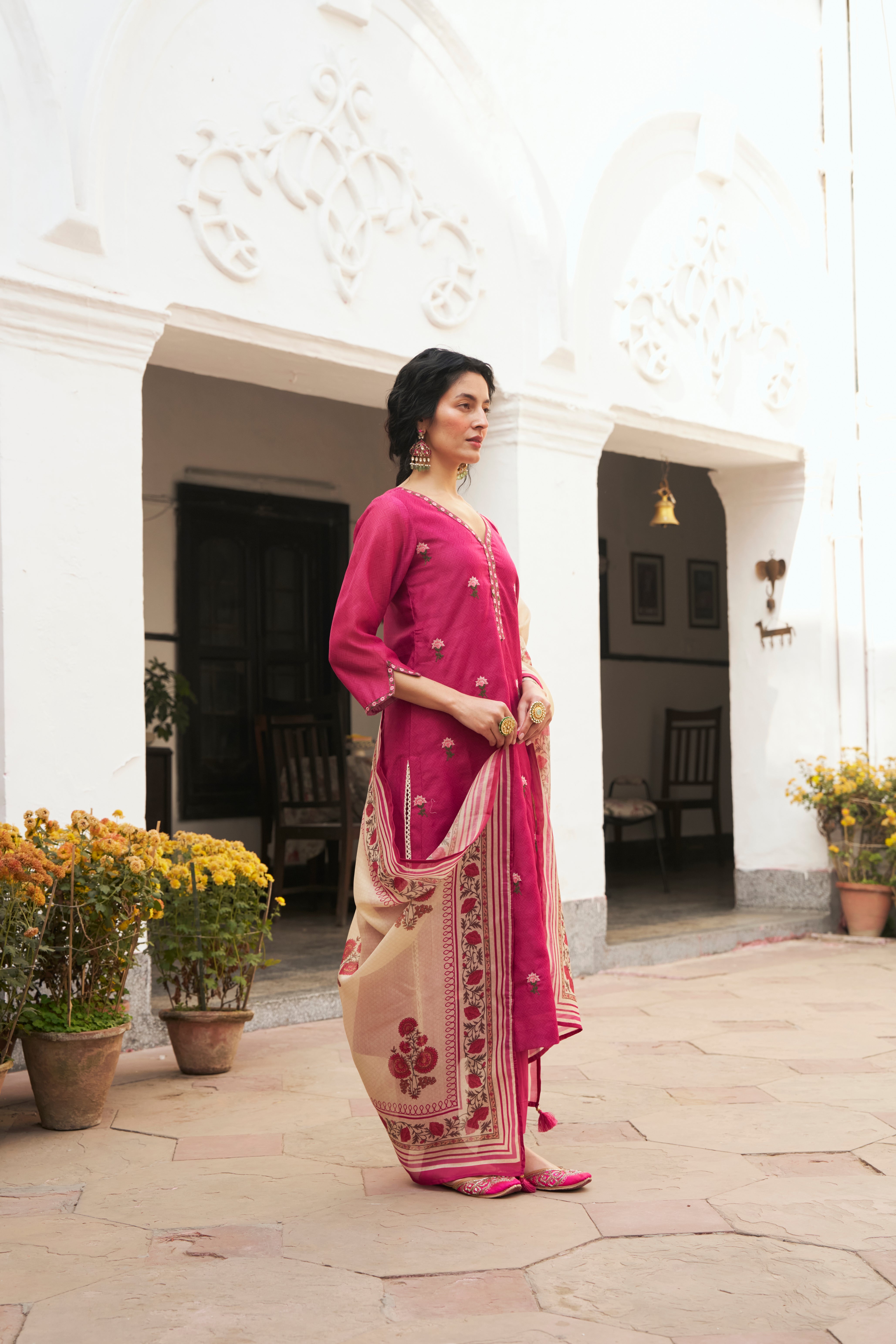 RANI PINK CHANDERI KURTA SET
