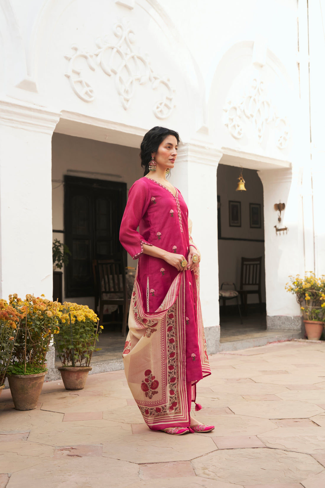 RANI PINK CHANDERI KURTA SET