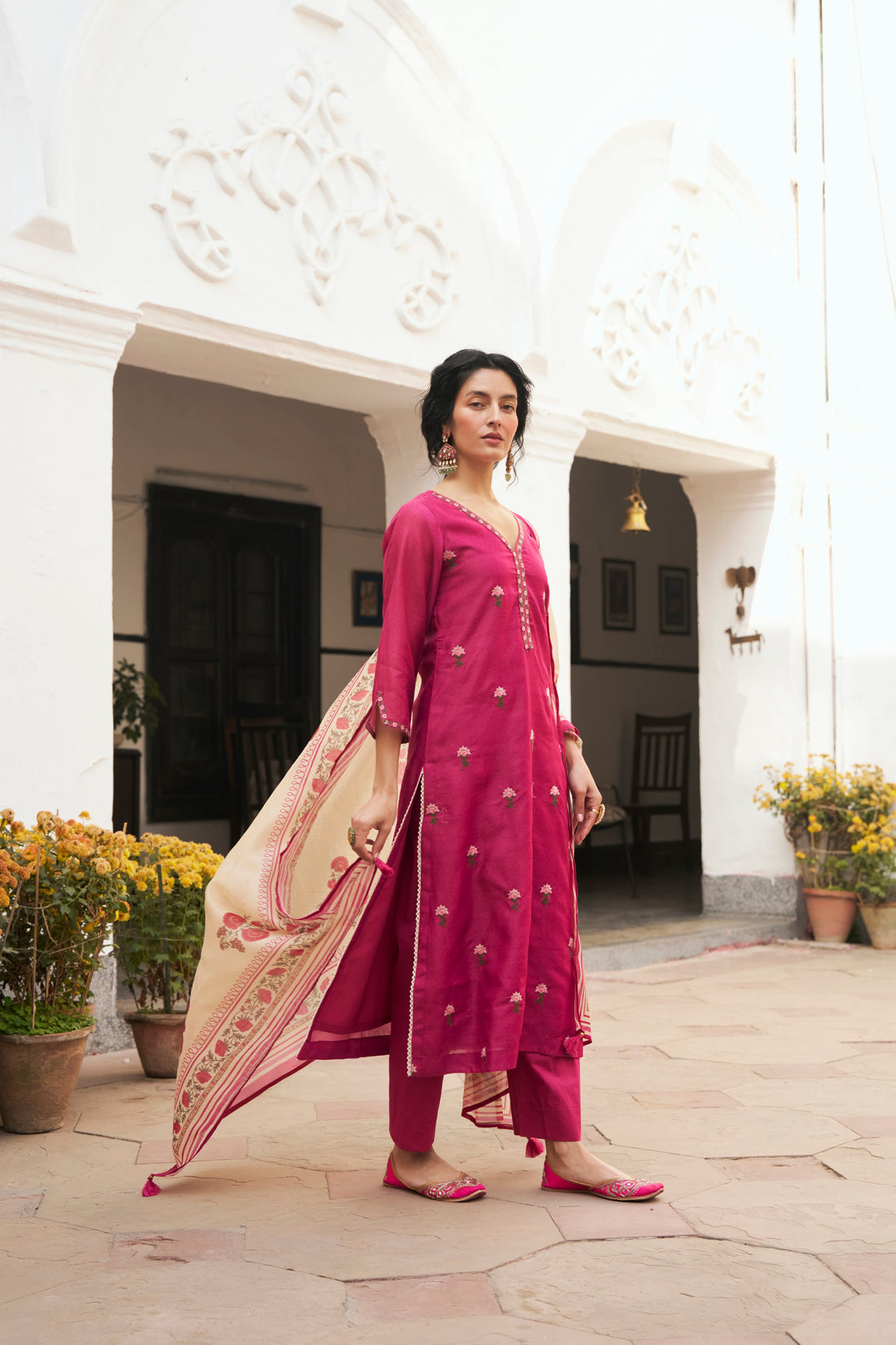 RANI PINK CHANDERI KURTA SET
