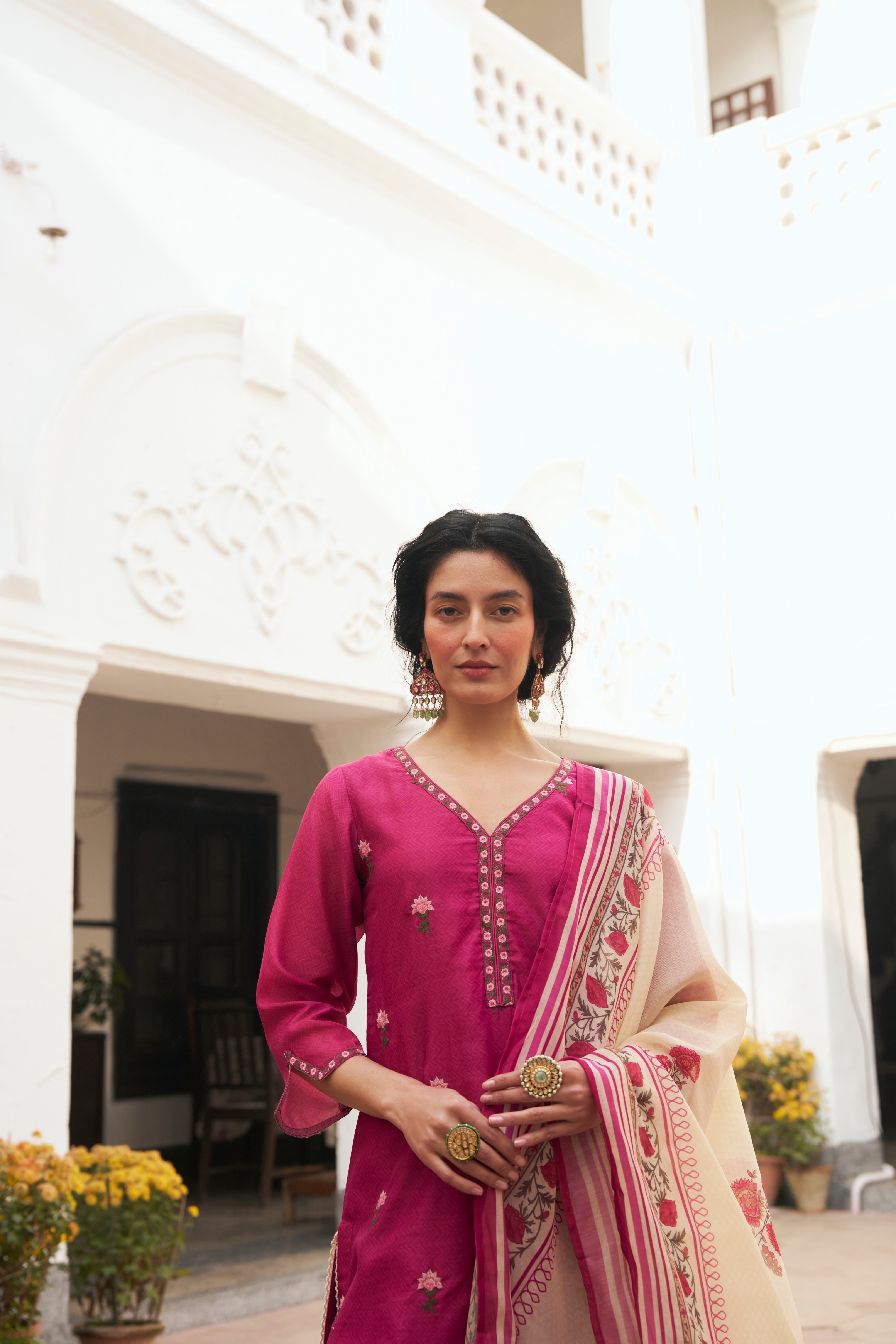 RANI PINK CHANDERI KURTA SET