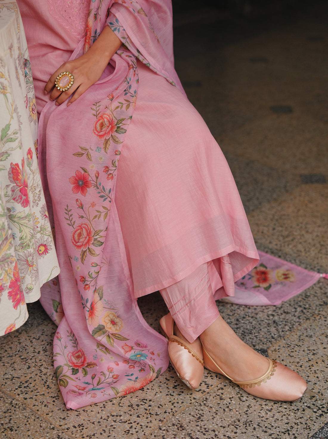 PINK MUL CHANDERI KURTA SET