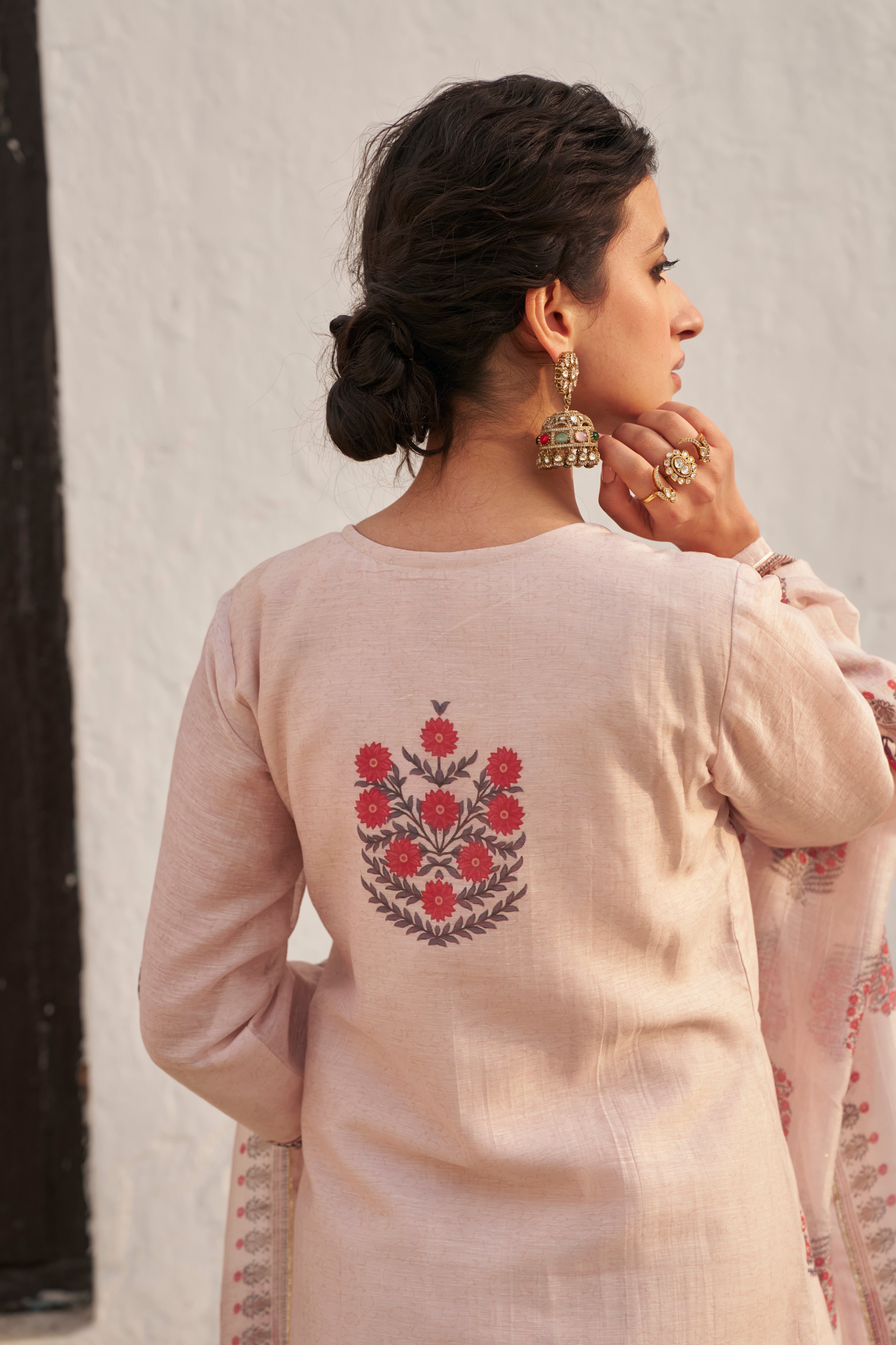 BABY PINK LINEN KURTA SET
