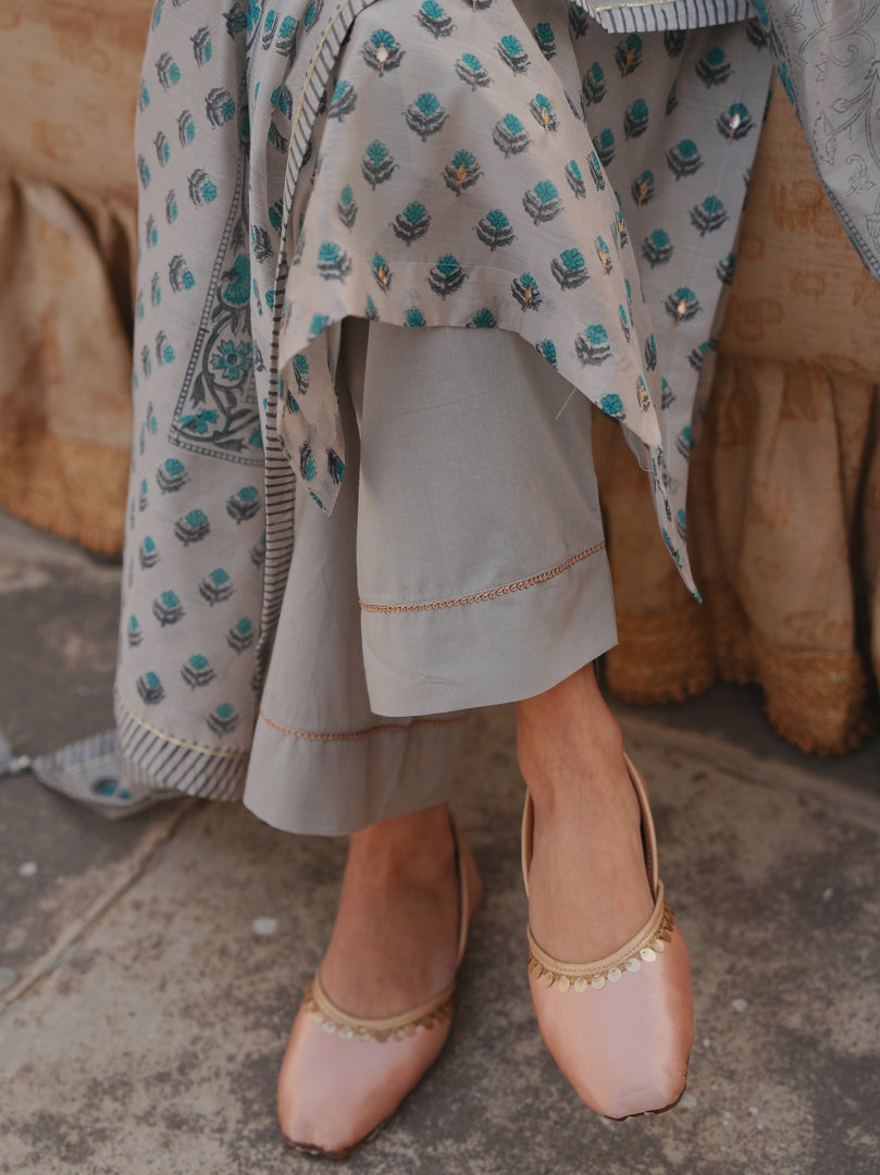 Mist Grey & Aqua Ethnic Kurta Set