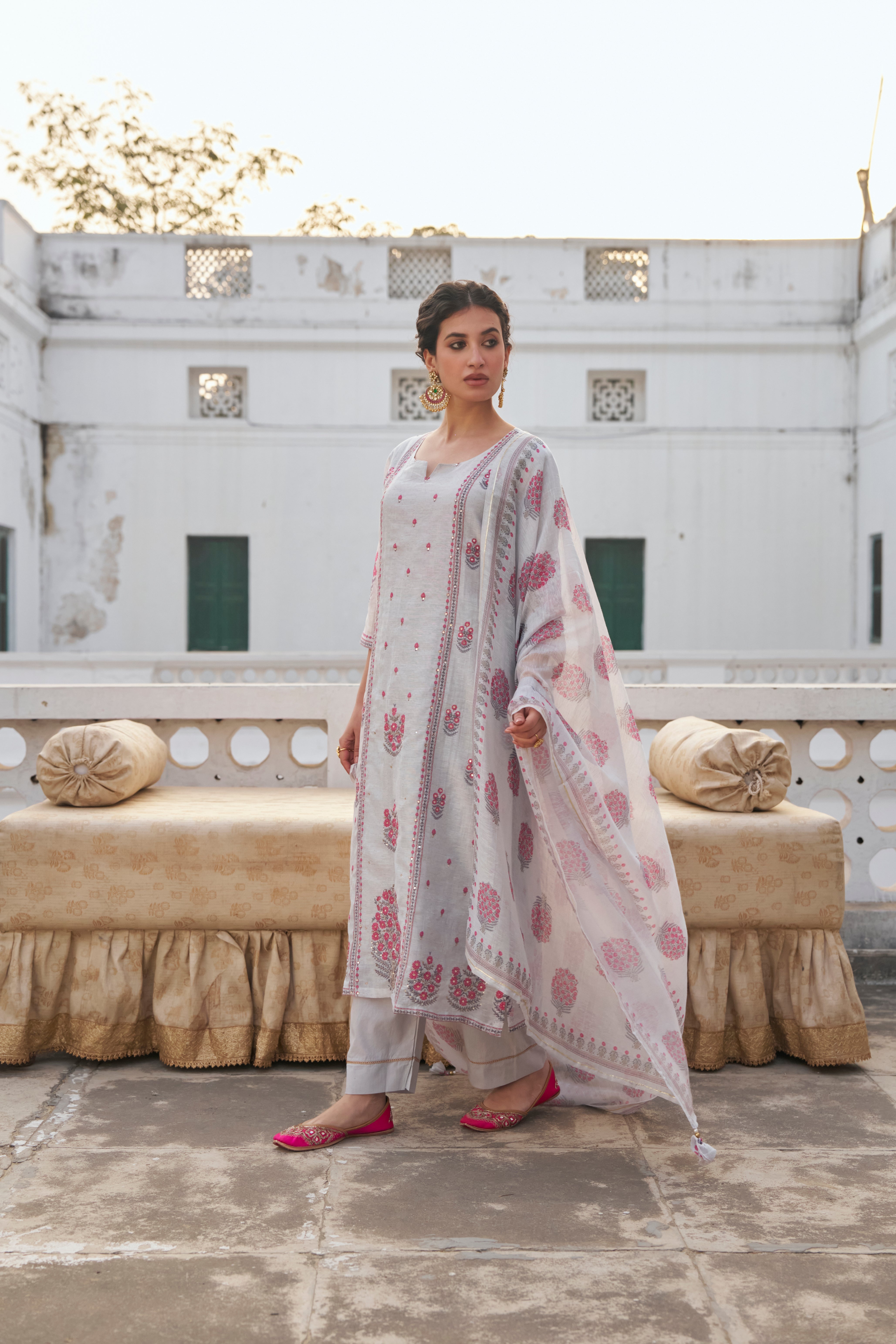 GREY  LINEN KURTA SET